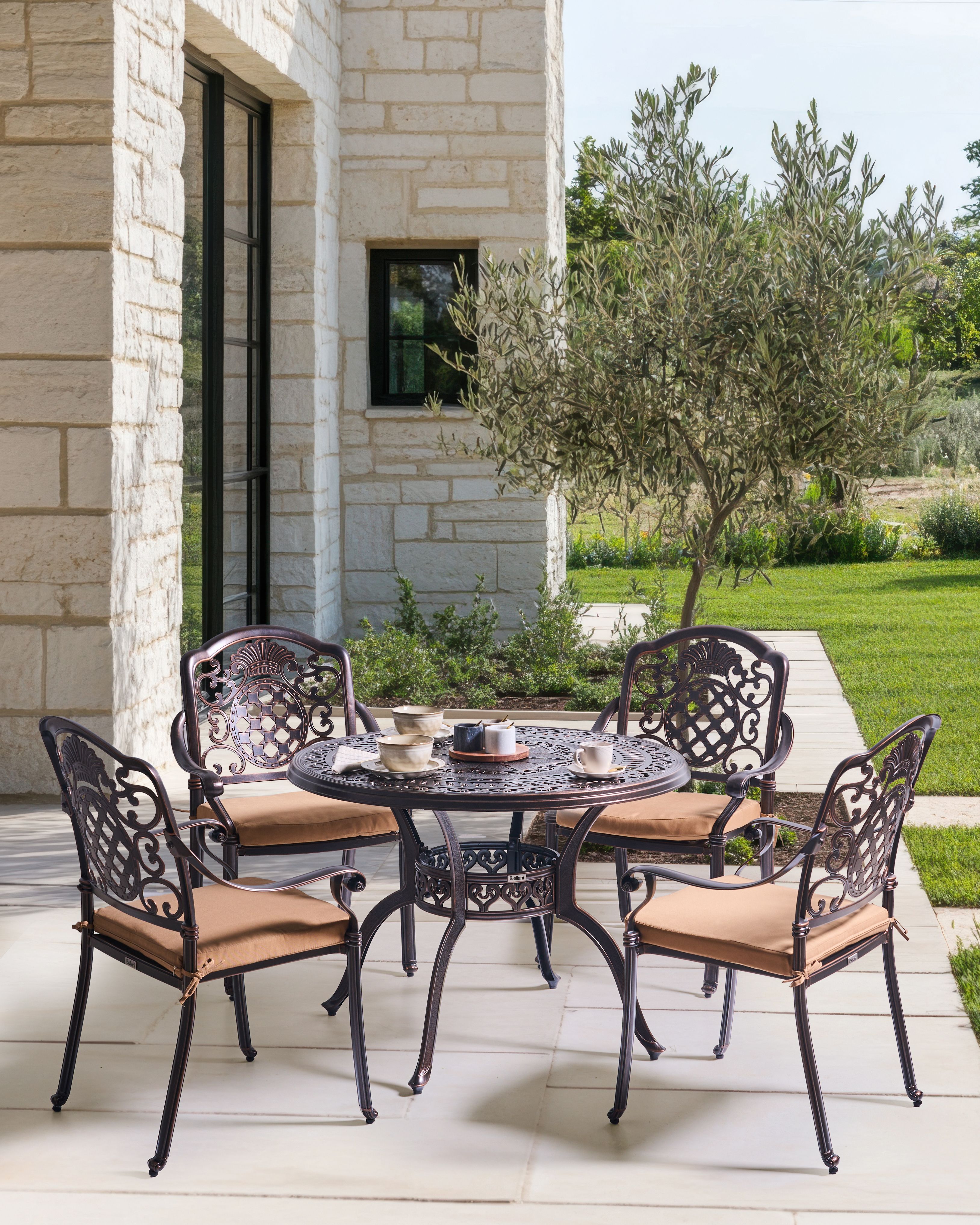 Garden Dining Set 4 Seater SALENTO with Cushions Metal Dark Brown