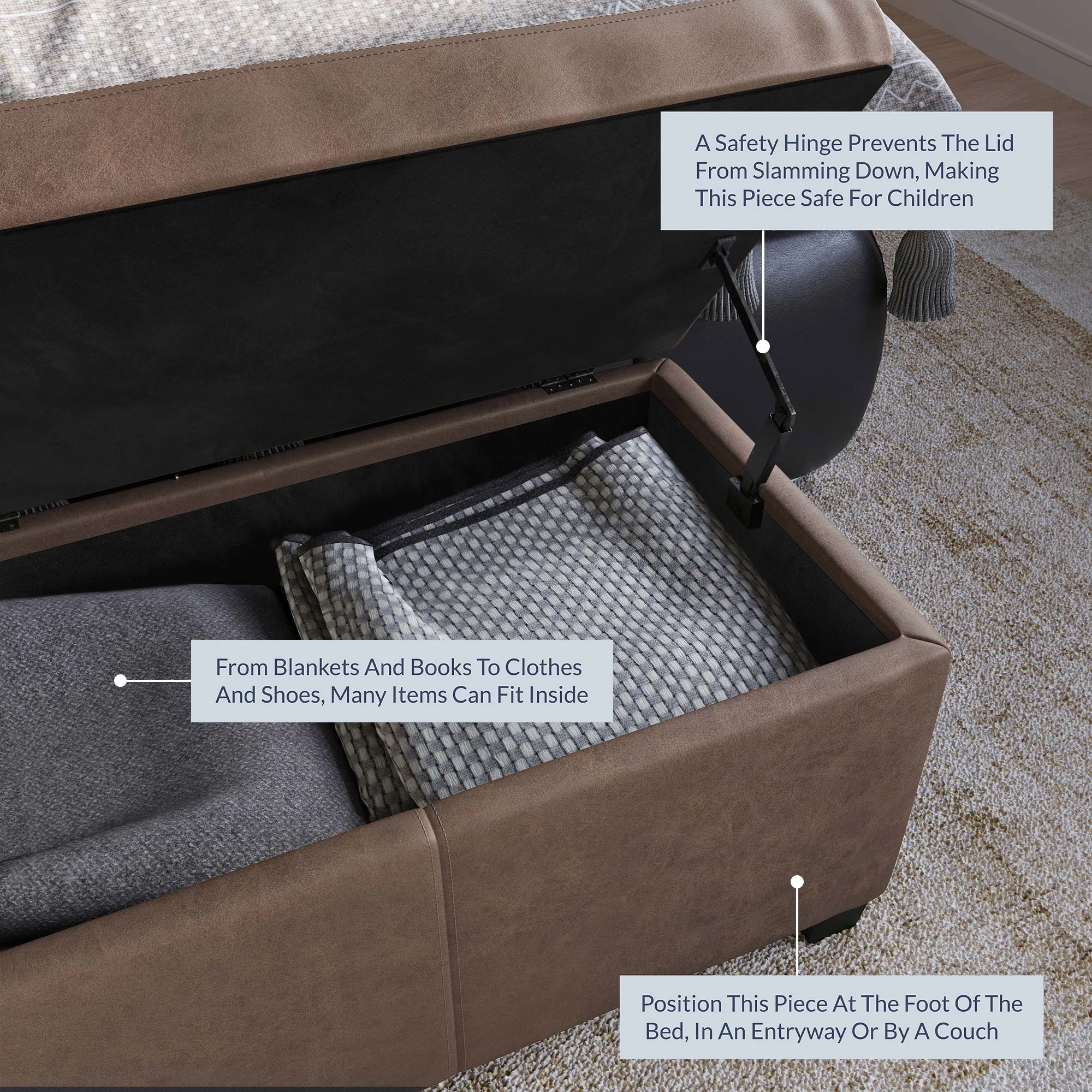 BELLEZE Storage Ottoman Bench Footstool - Amherst (Beige) - Image 27