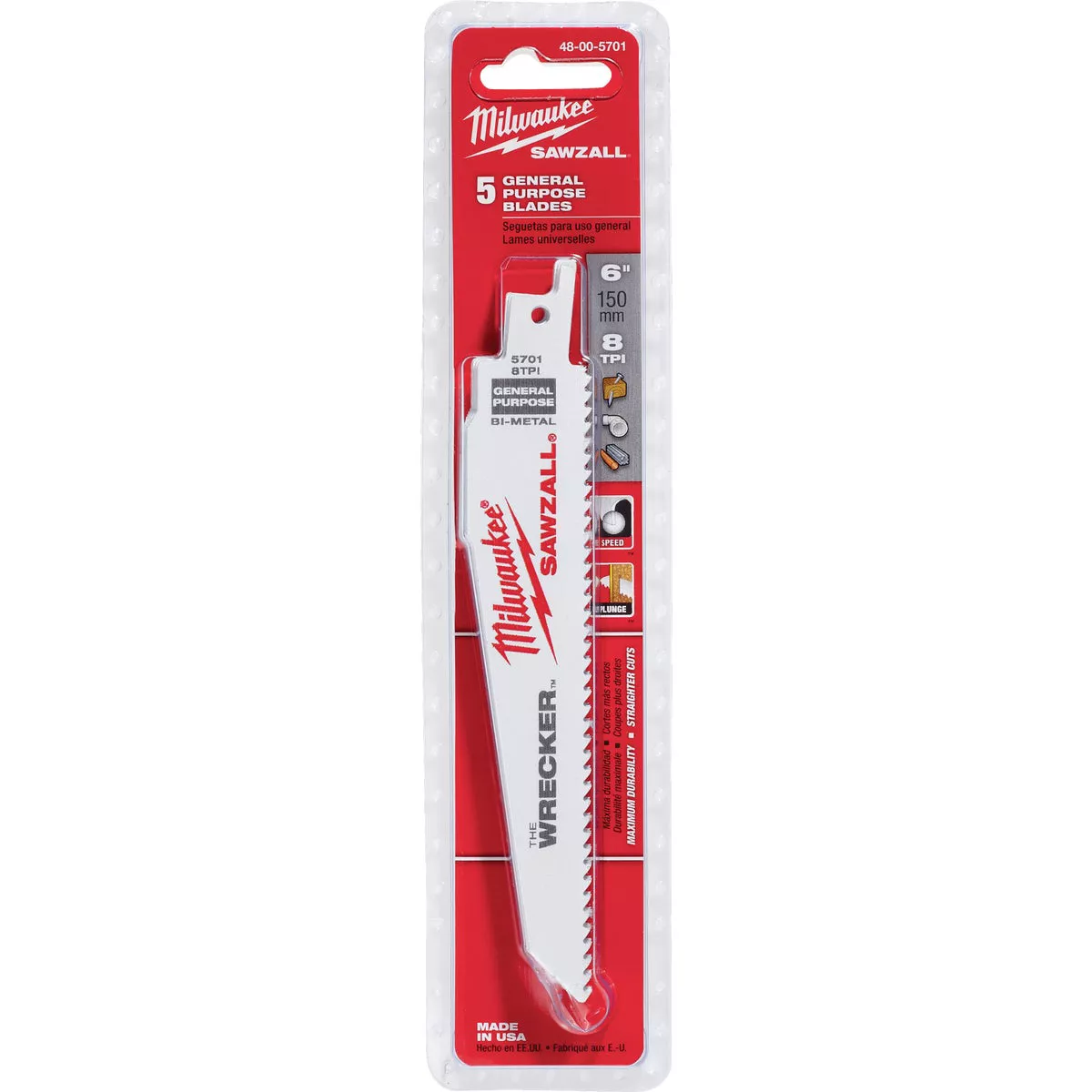 Milwaukee SAWZALL The WRECKER 6 In. 7/11 TPI Multi-Material Demolition Reciprocating Saw Blade (5-Pack)