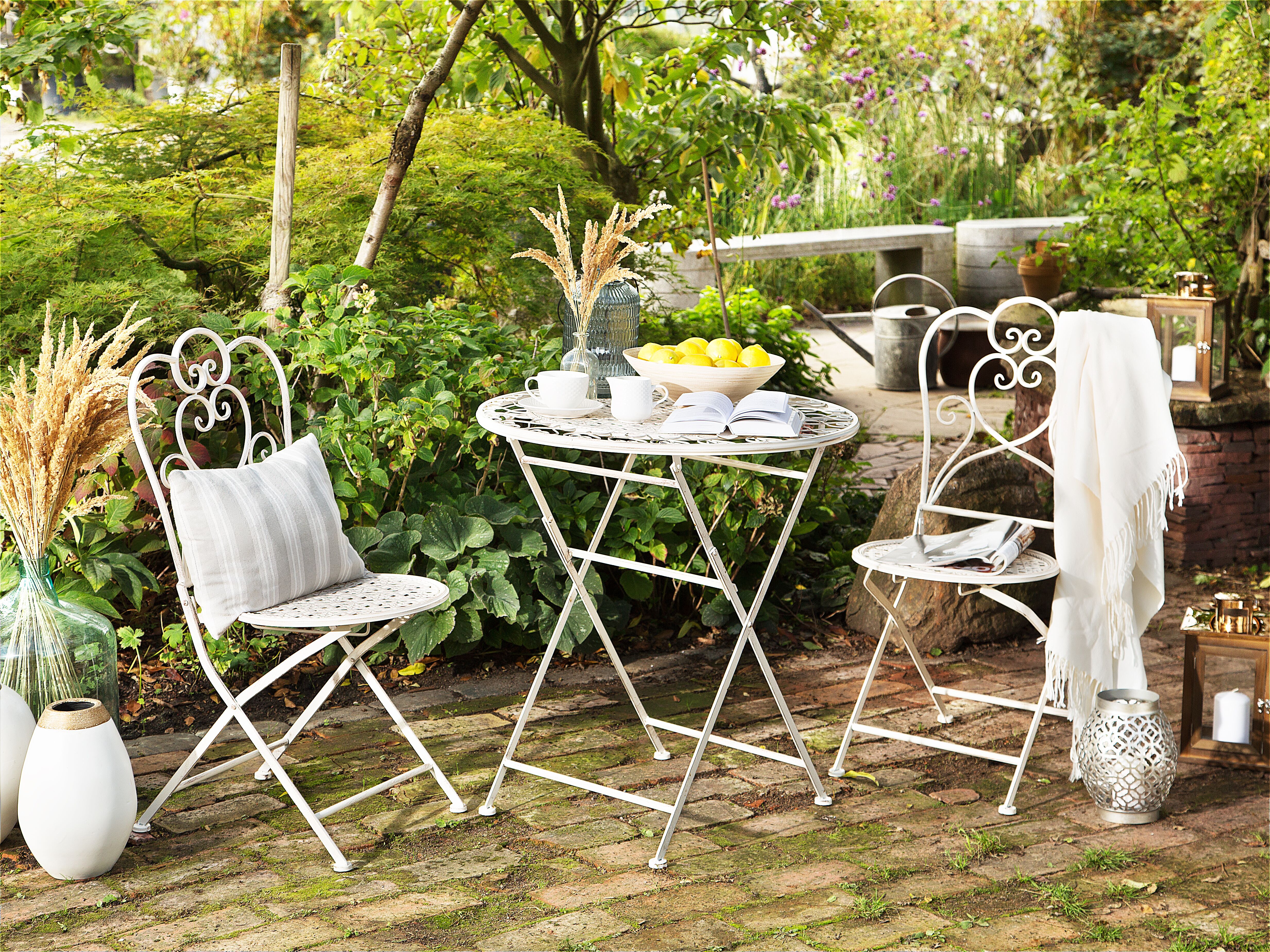 Bistro Set Folding TRIESTE Metal Light Beige
