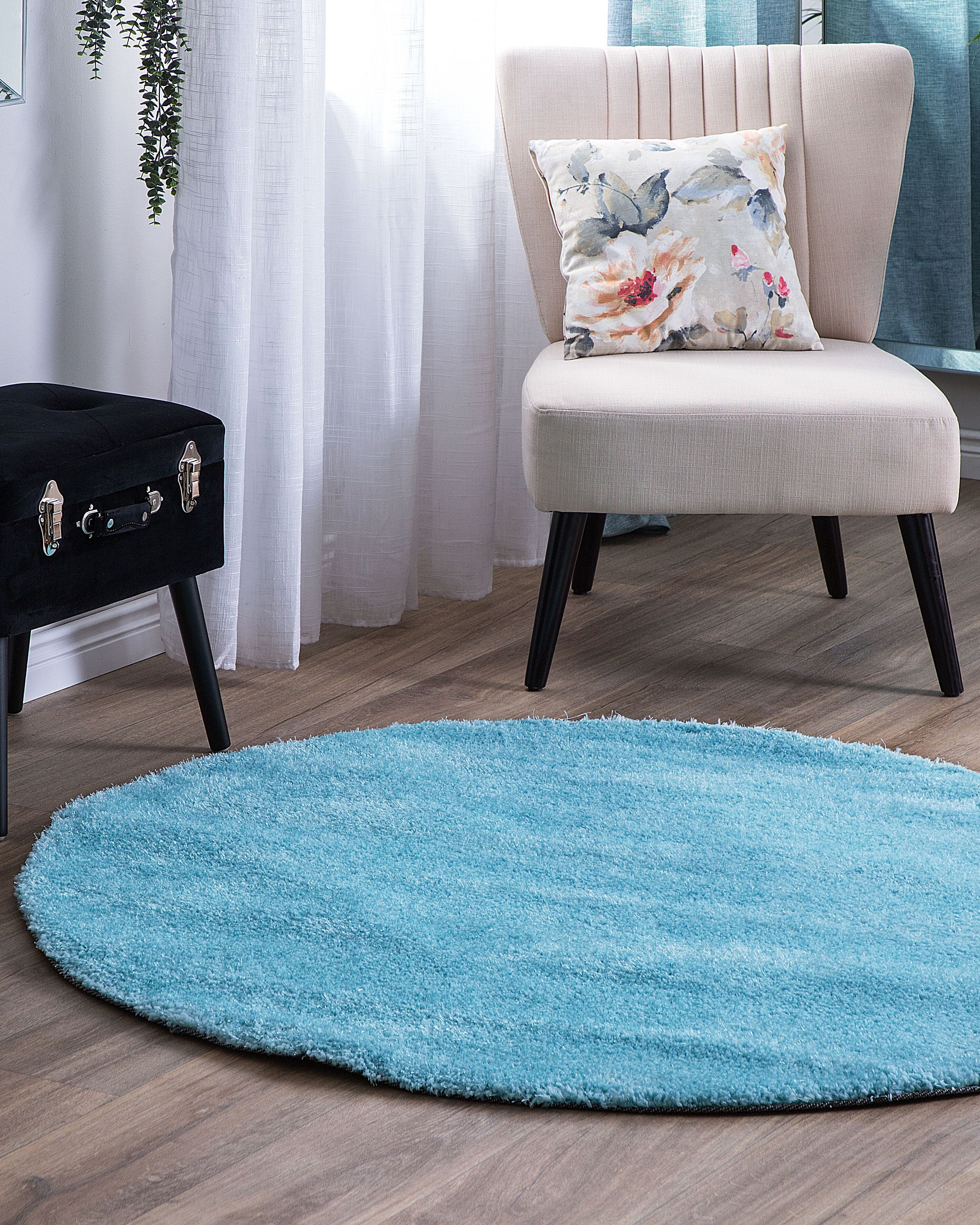 Shaggy Rug DEMRE Light Blue ø 140 cm
