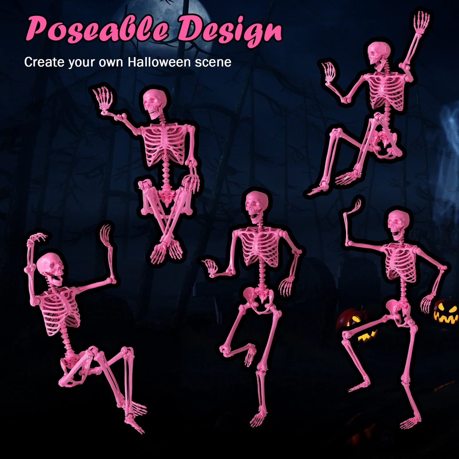Costway 5.5 FT Poseable Halloween Skeleton Life-Size Decoration with Movable Joints Pink - Image 11 Costway 5.5 FT Poseable Halloween Skeleton Life-Size Decoration with Movable Joints Pink - Image 11