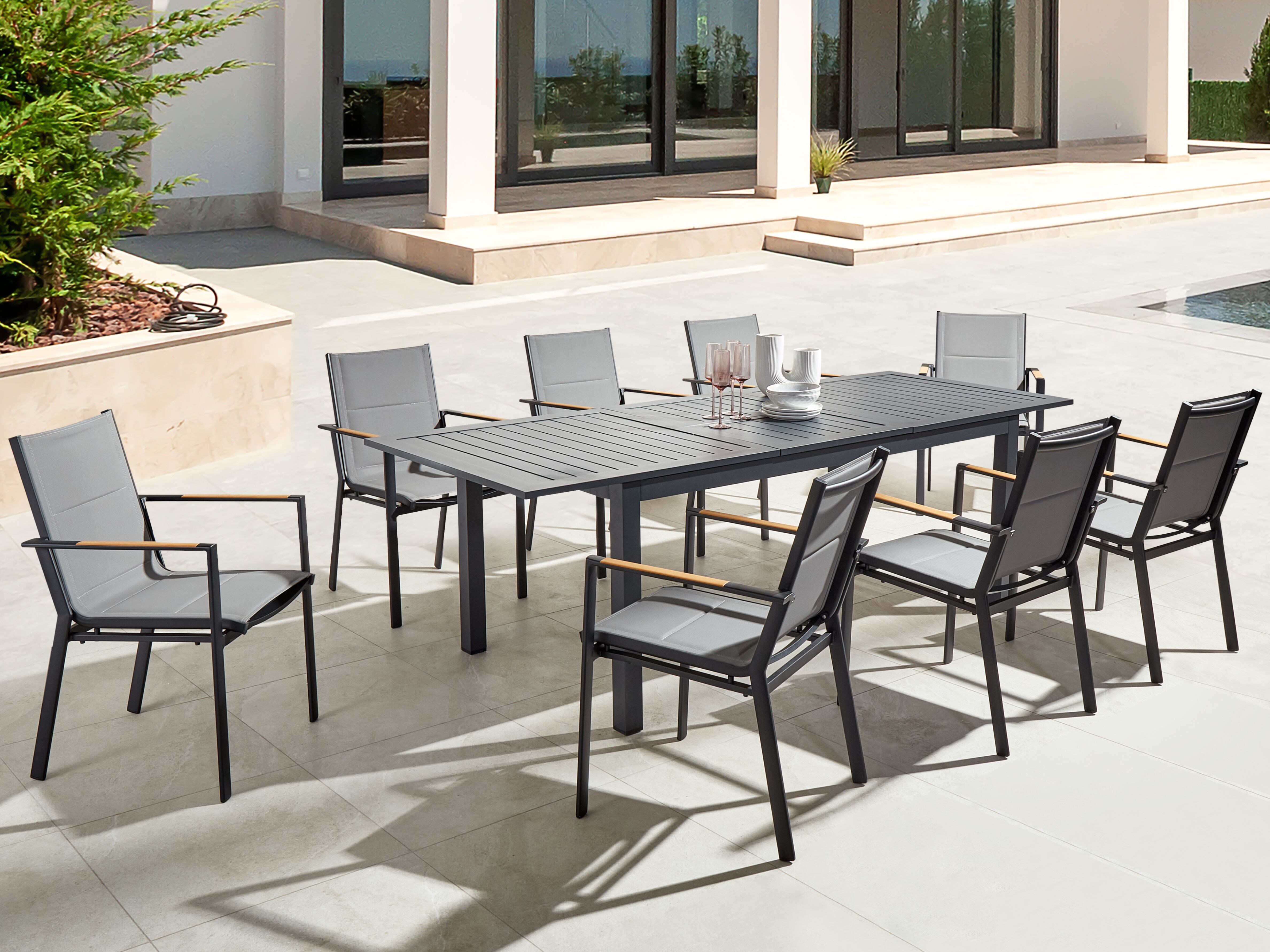Extending Garden Dining Table SKALOMA 180/240 cm 90 cm Metal Dark Grey