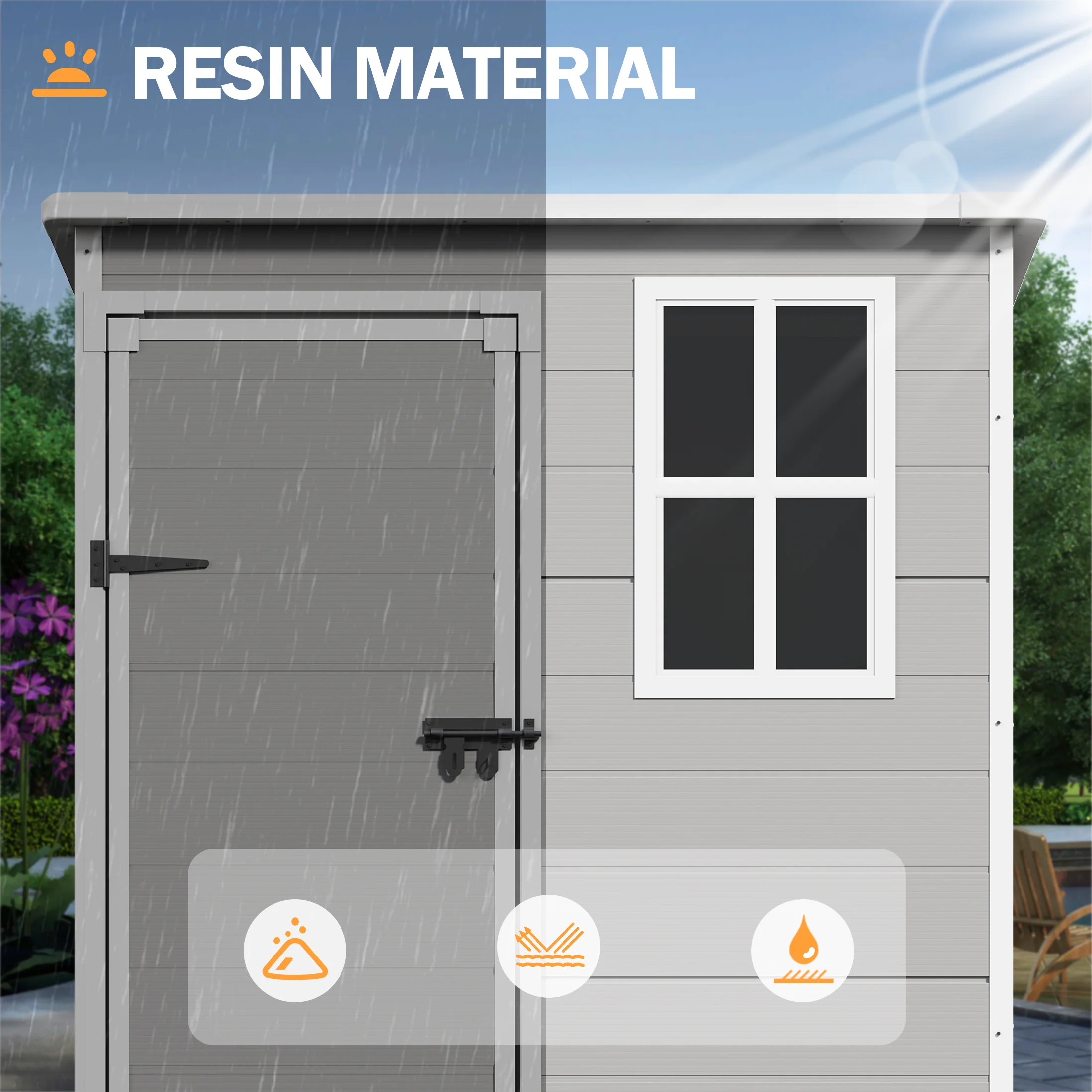 UDPATIO Outdoor Storage Shed 5x3 FT, Resin Garden Shed for Backyard, Patio, Lawn, Grey & White - Image 4