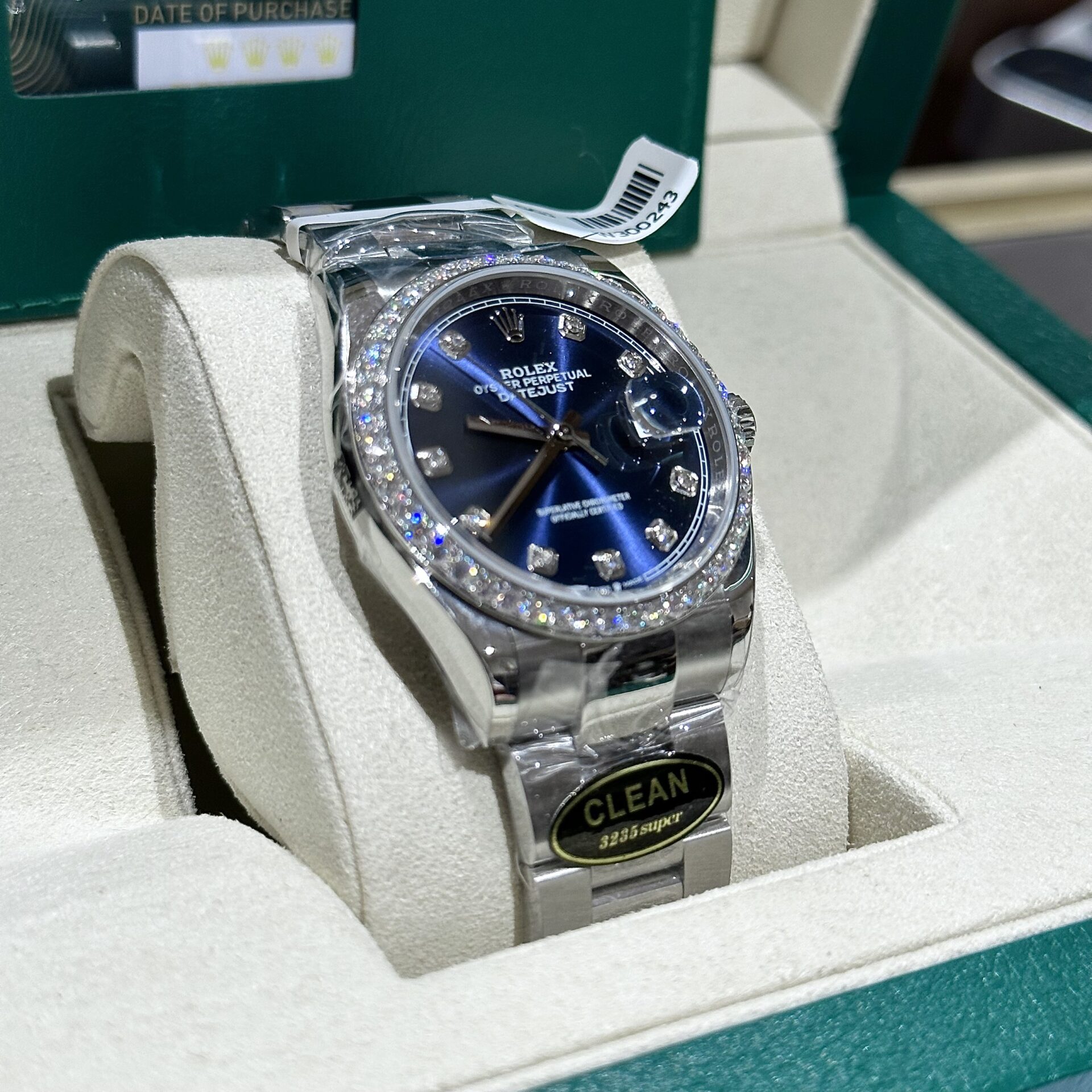 Rolex DateJust Replica Watch With Moissanite Diamond Blue Dial Clean 41mm - Elite Watch Atelier