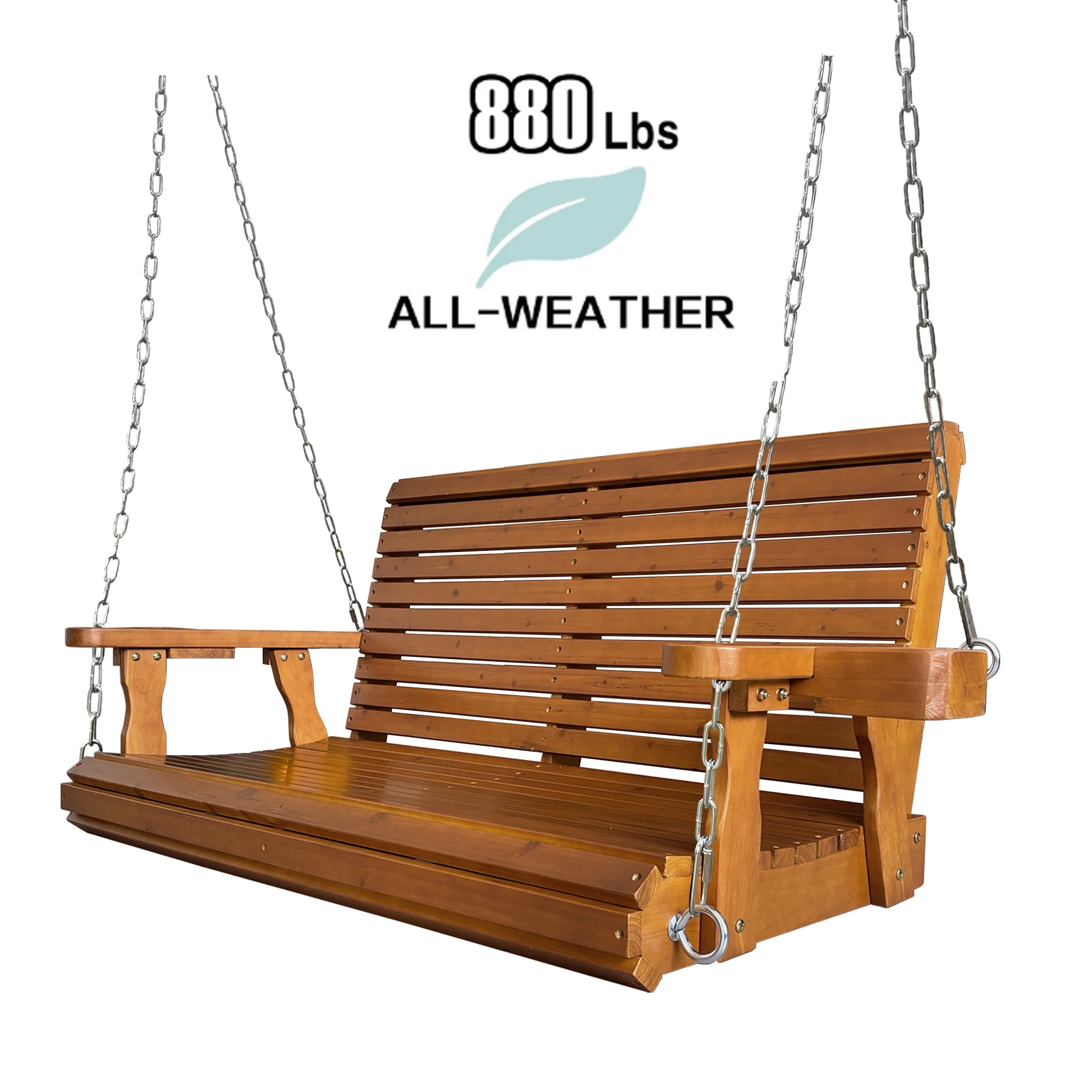 Fortune Candy 3 Person Outdoor Wood Hanging Swing, Heavy Duty 880 lbs Wood Porch Swing, Brown-5ft - Image 51