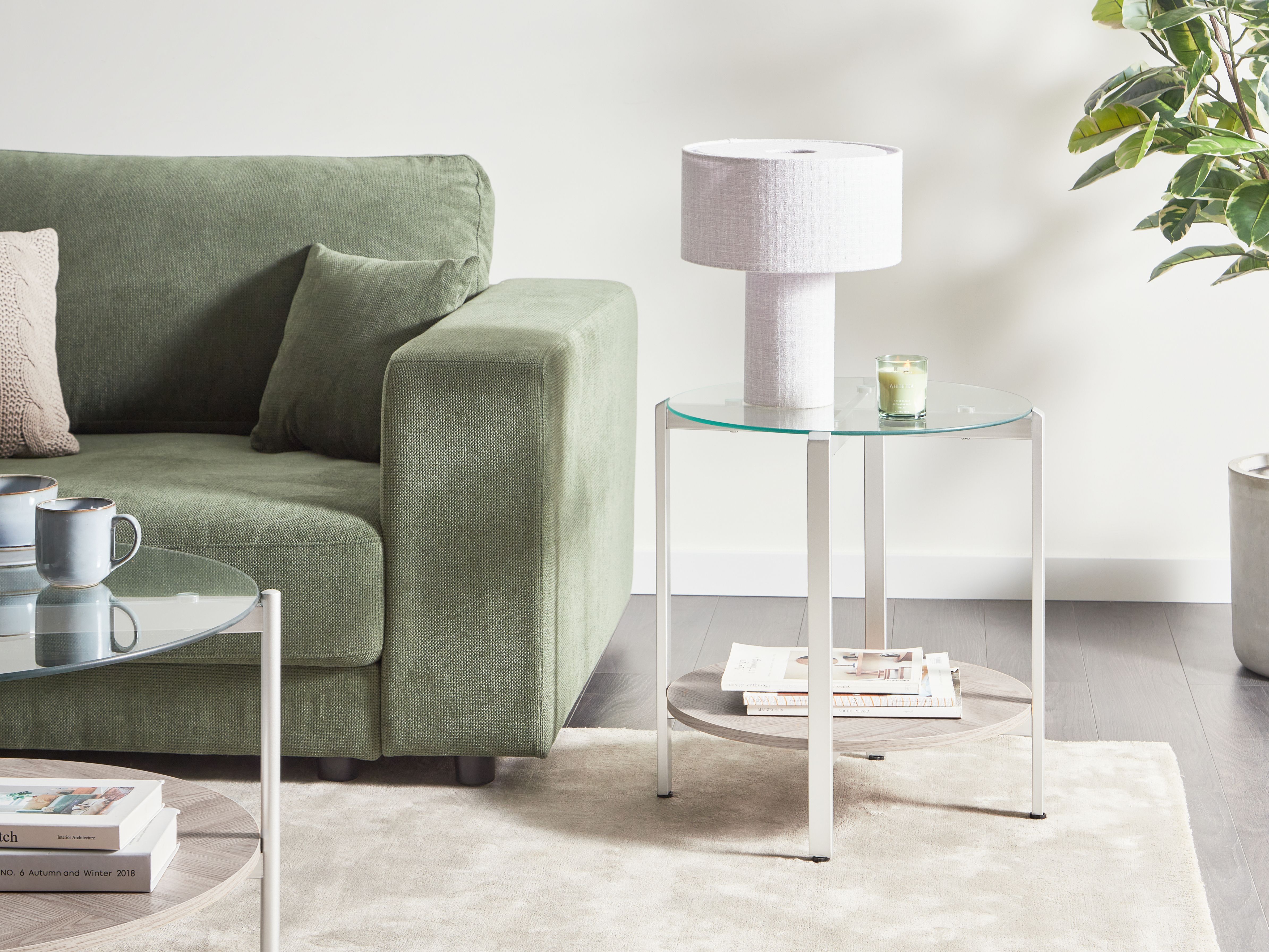 Side Table LOVELL Tempered Glass Silver