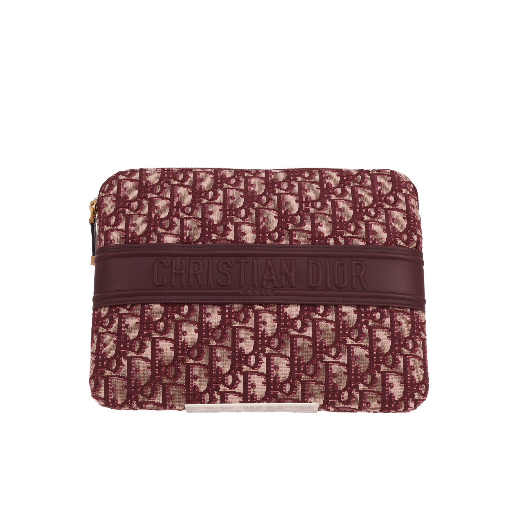 Dior Oblique pouch in burgundy and beige monogram canvas Oblique and burgundy leather1:1High-quality replica