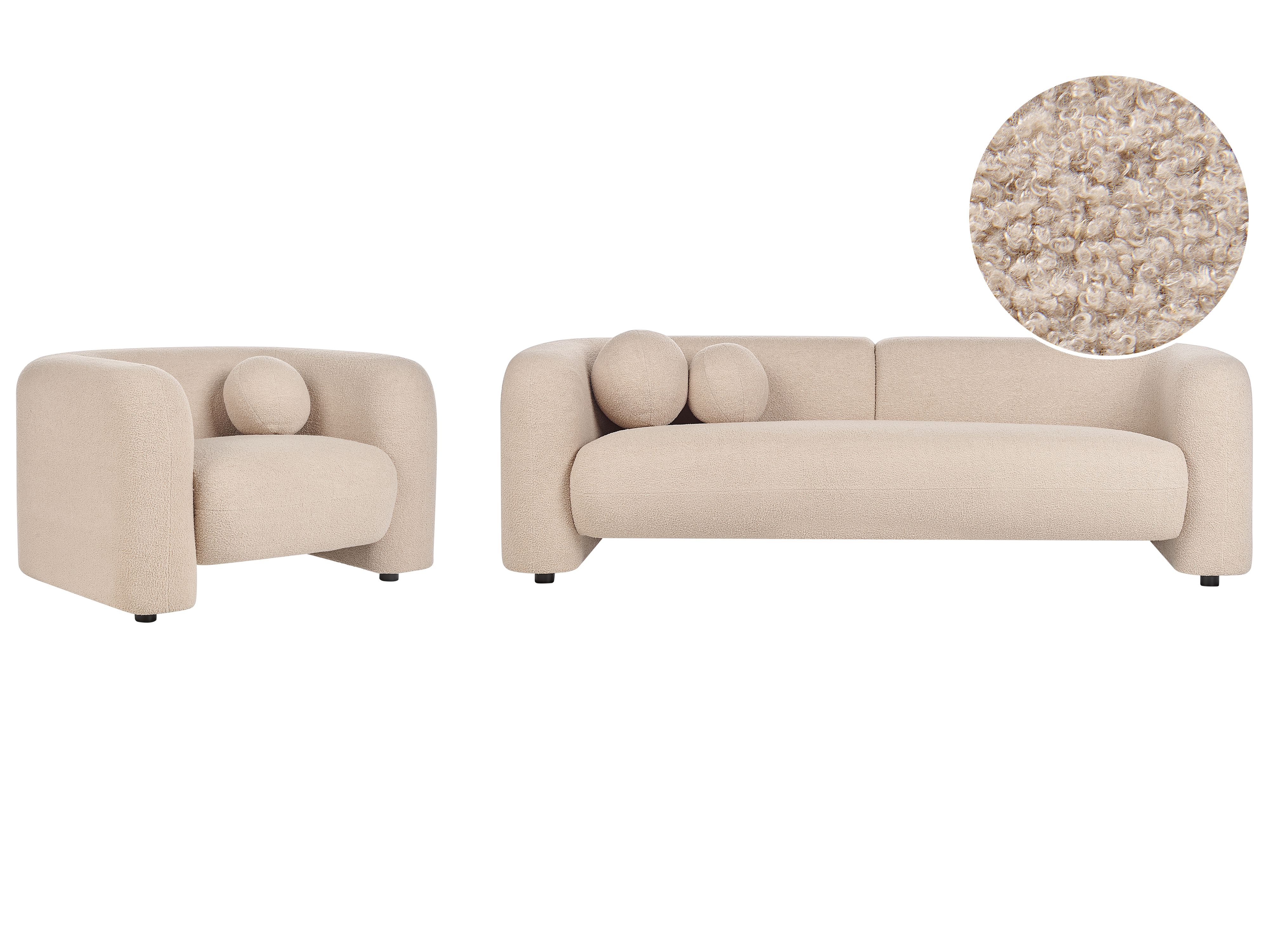 Living Room Set 4 Seater LEIREN Boucle Beige