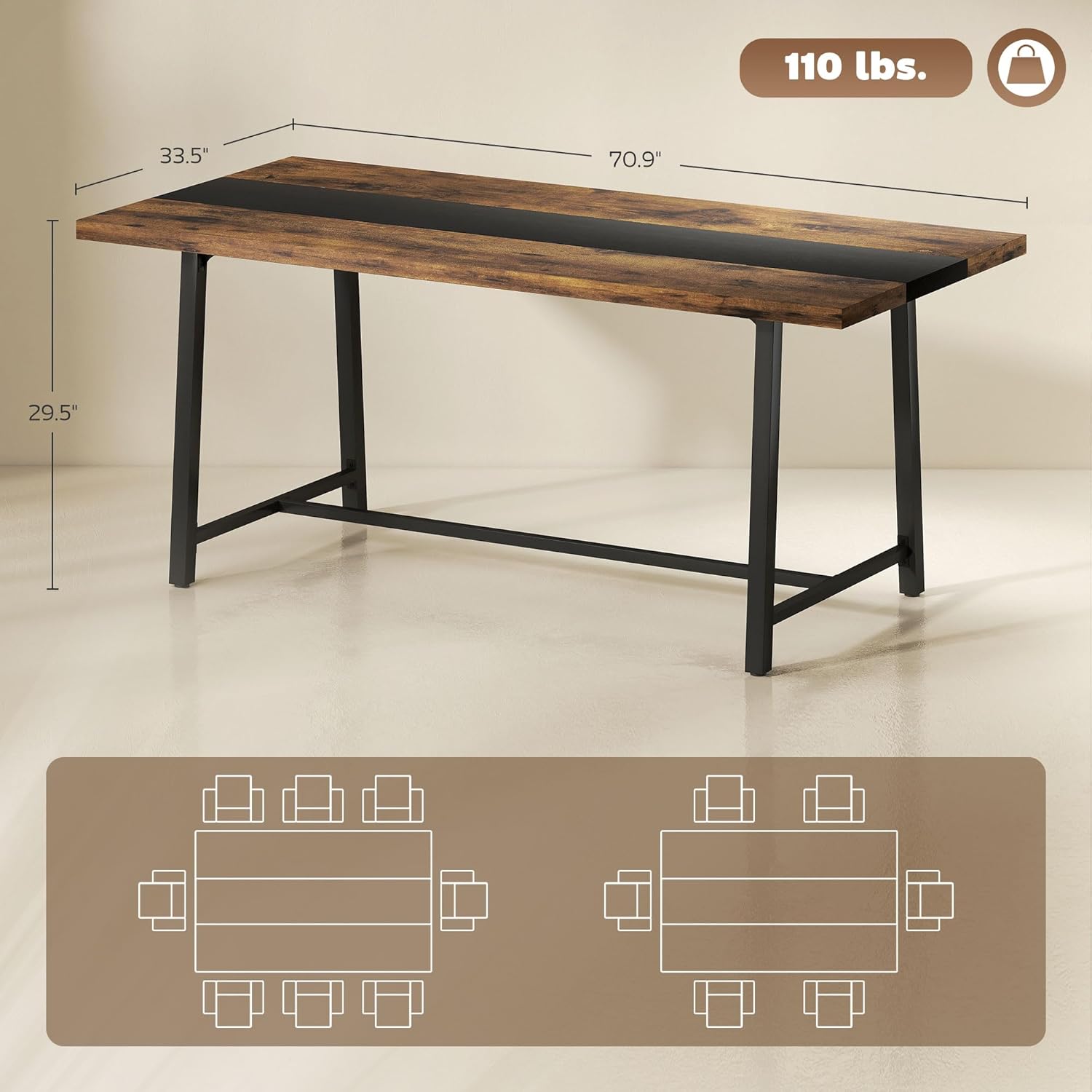 HOMCOM Industrial Dining Table for 8 People, 70.9