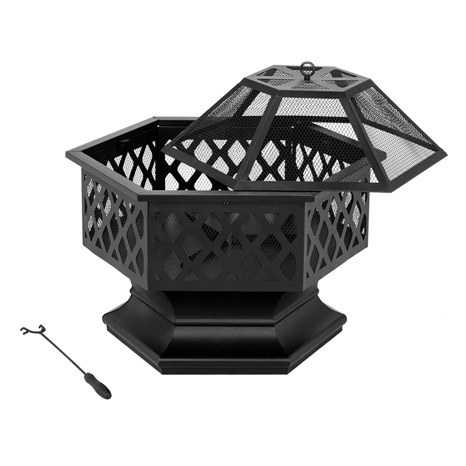 Outdoor Wood Burning Fire Pit, 24" Hexagon Metal Fire Pit for Patio with Poker, Spark Screen, Hex Shaped Fire Pit BBQ Grill, Garden Firepit Stove for Camping Picnic Bonfire Backyard, JA2419 - Image 8