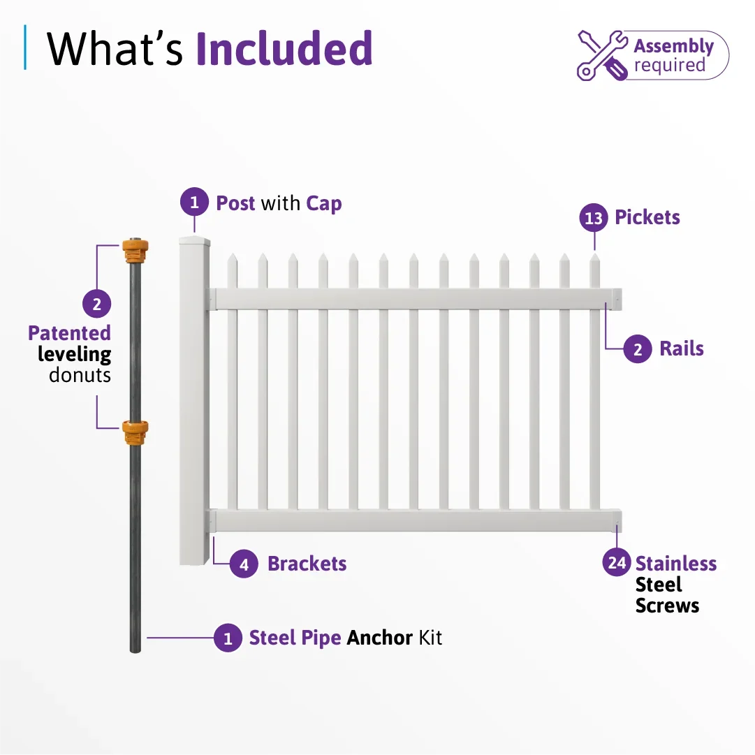 WamBam White Vinyl Picket Fence Panel Kit, 4ft H x 6ft W, 1 Panel + 1 Post - BL19101 - Image 6 WamBam White Vinyl Picket Fence Panel Kit, 4ft H x 6ft W, 1 Panel + 1 Post - BL19101 - Image 6
