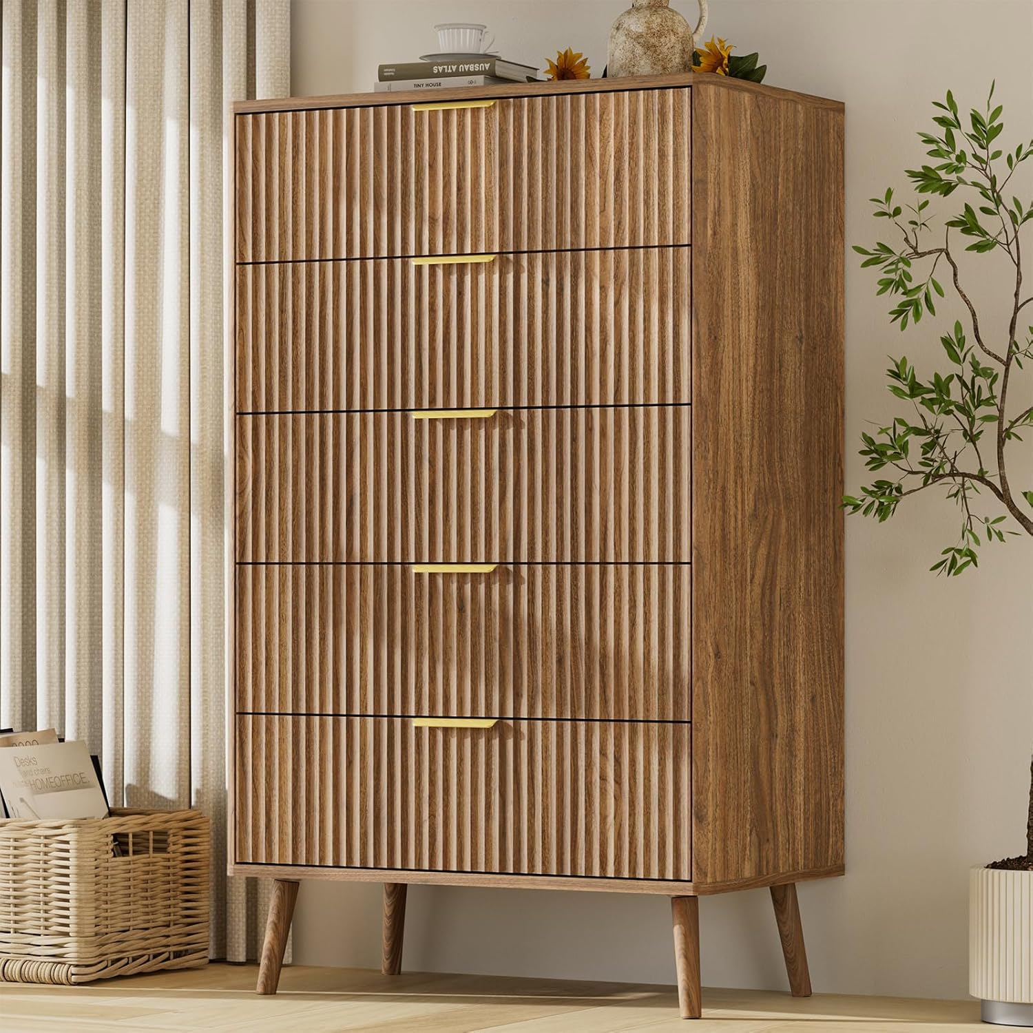 LYNSOM Fluted 5 Drawers Dresser, 45