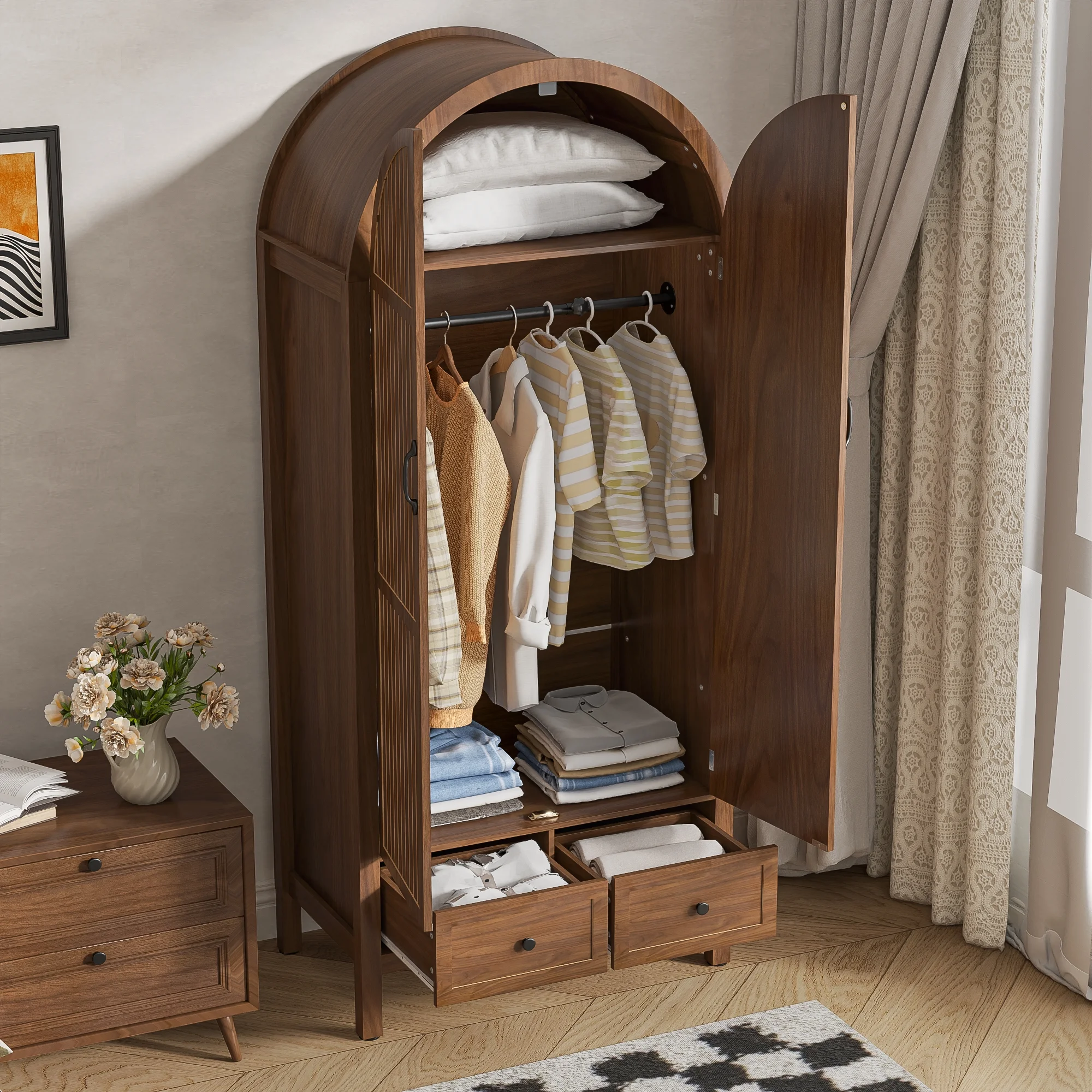 Armoire Wardrobe Closet, Bedroom Armoire with Drawers, Wood Wardrobe Storage Cabinets - Image 11