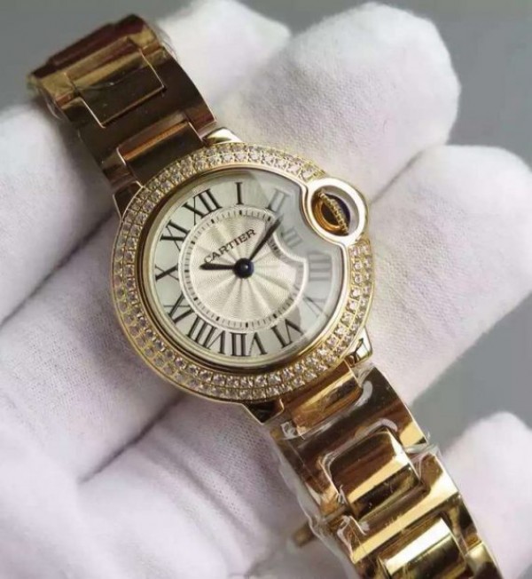Replica Cartier Ballon Bleu 28mm YG Diamonds Bezel White Dial Bracelet Ronda Quartz - Top club
