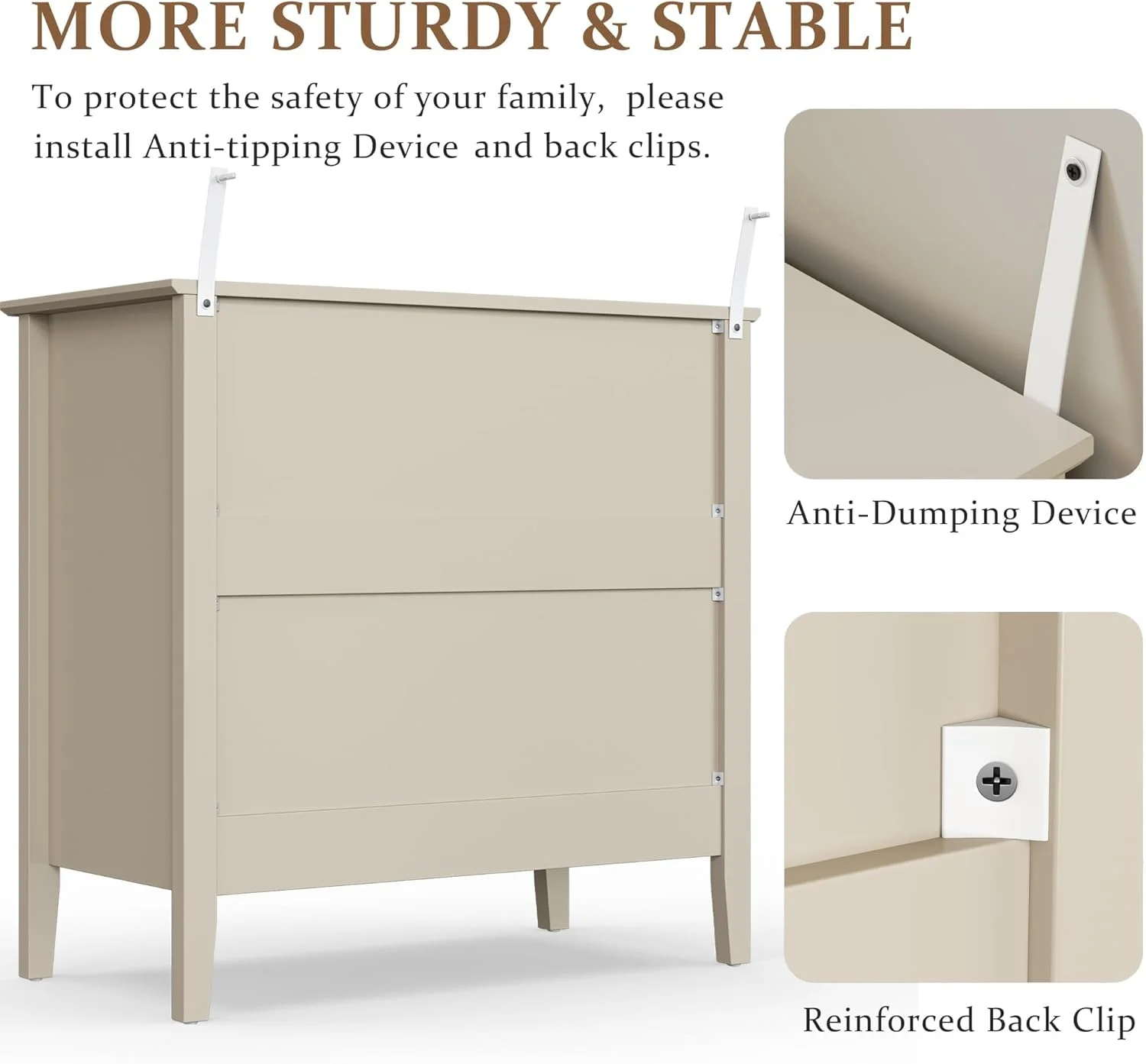 Heynemo Beige 6 Drawer Dresser, Fluted Modern Wood Chest - Image 53
