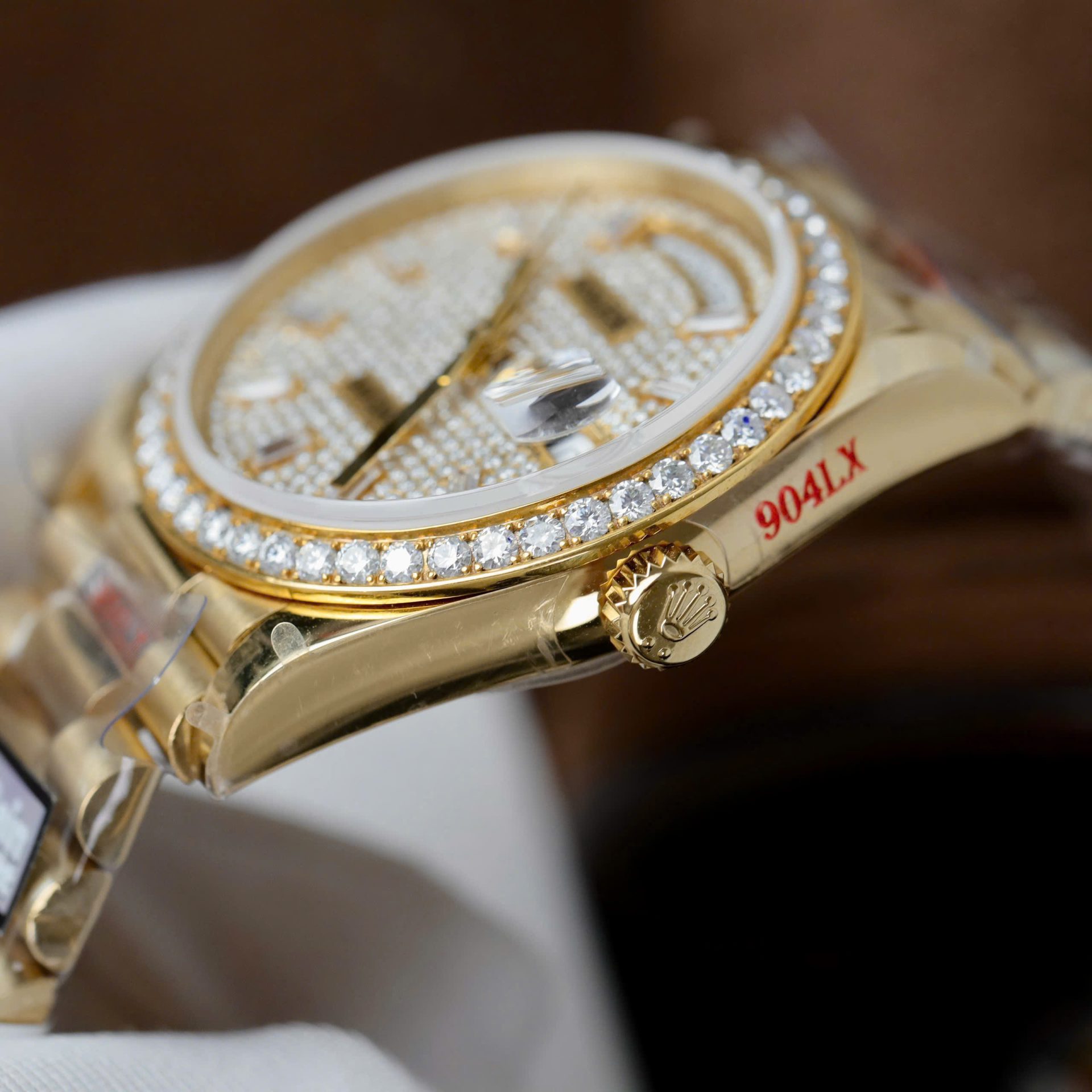 Rolex Day-Date Best Copies Watch 18K Gold Wrapped + Moissanite Diamonds Weight 159Gram QF 36mm - Elite Watch Atelier