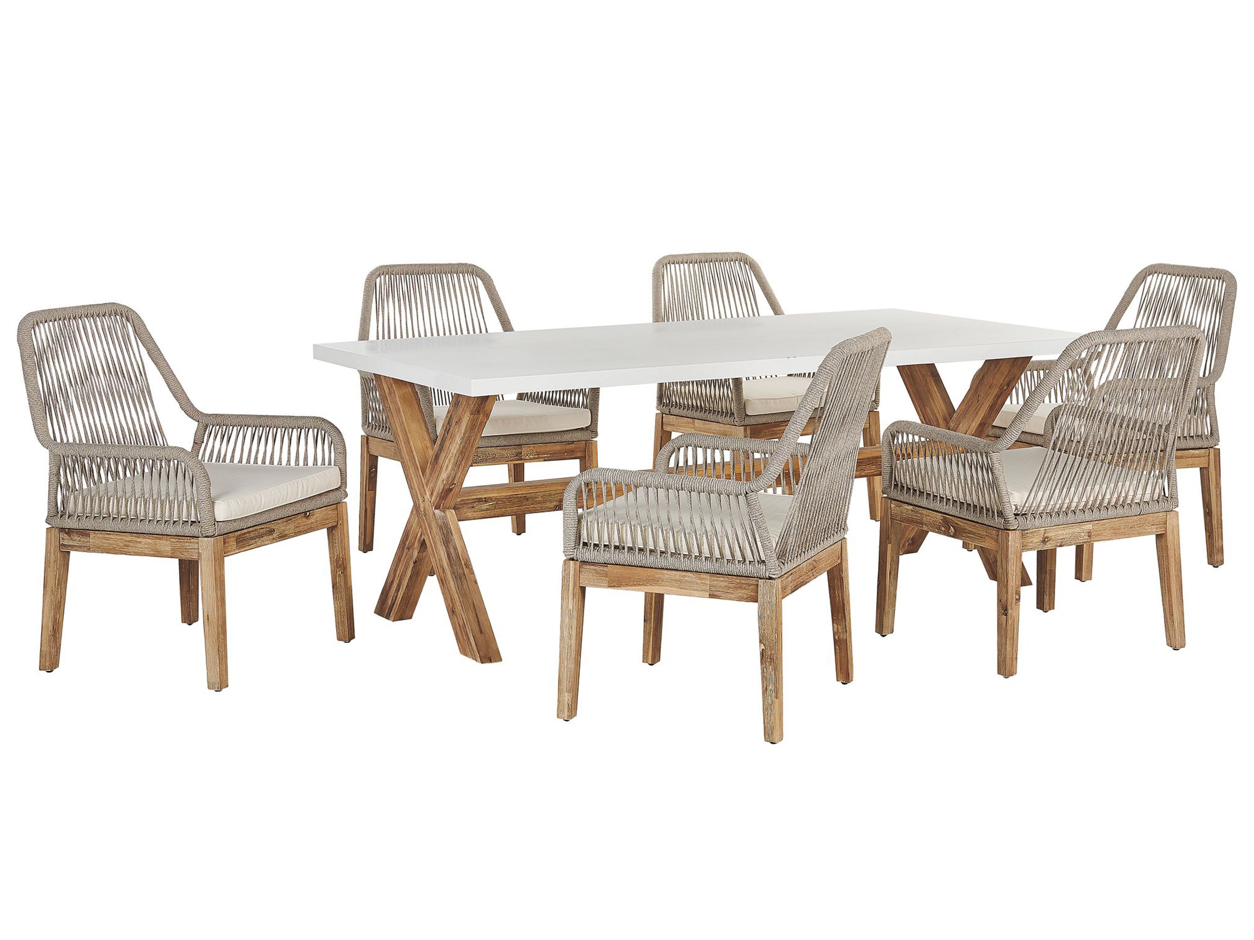 Garden Dining Set 6 Seater OLBIA with Cushions Concrete Beige
