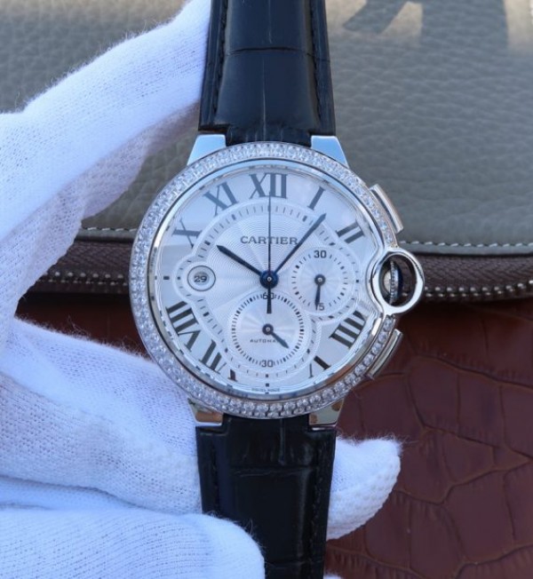 Replica Cartier Ballon Bleu De Cartier Chrono SS White Dial Diamonds Bezel A8101 - Top club