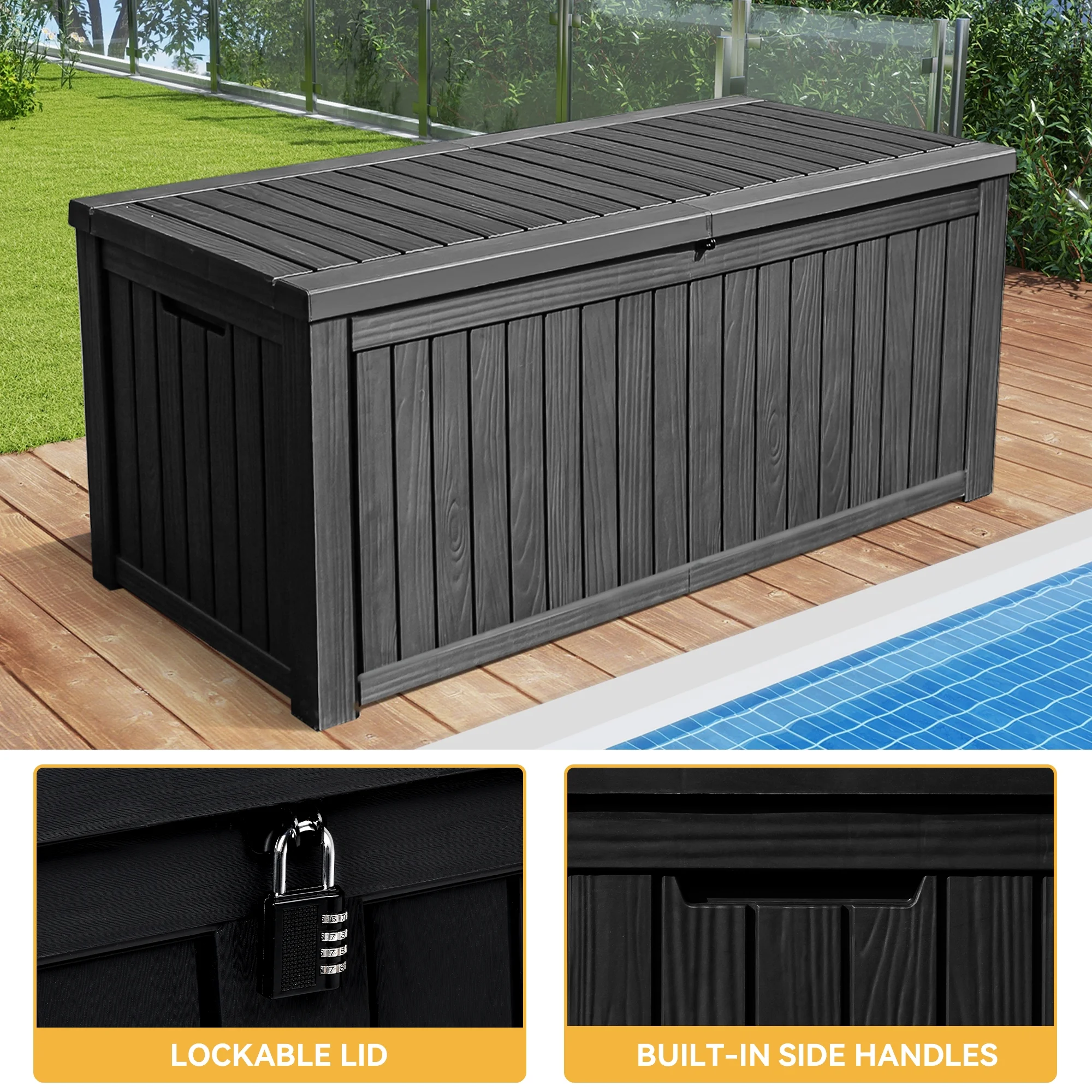 Uforic 150 Gallon Outdoor Storage Deck Box , Large Outdoor Storage Organized w/Divider,for Patio Furniture,Garden Tools, Black - Image 4