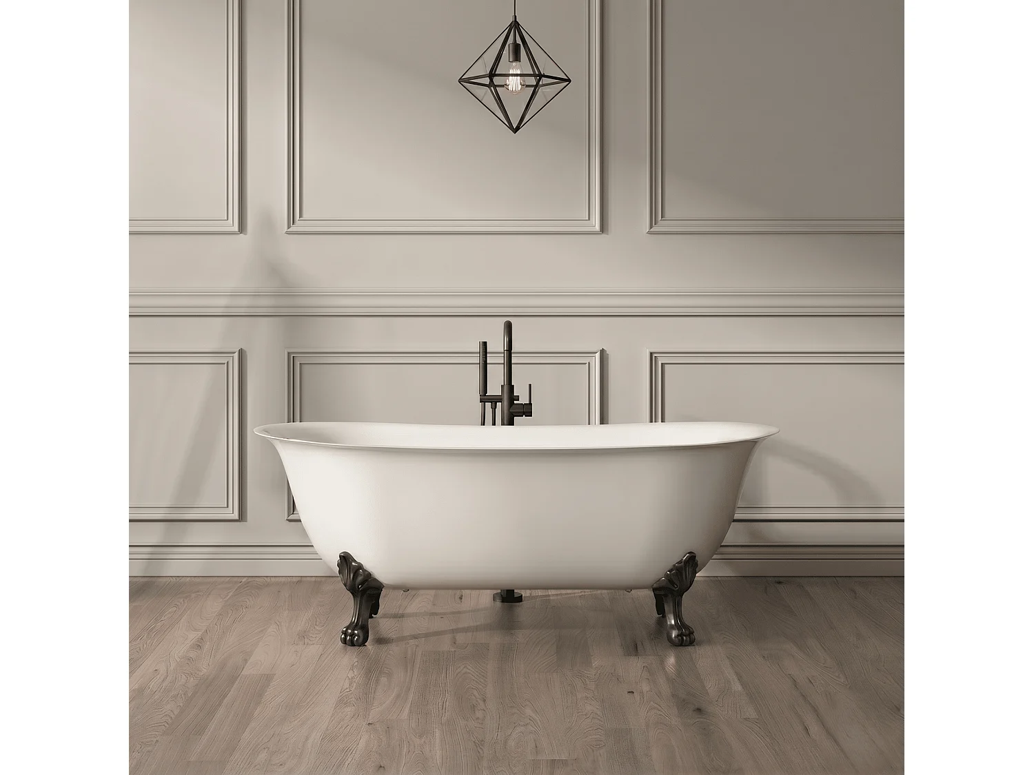 Baignoire sur pieds rétro SURRY HILLS Blanche 165 cm Pieds de Lion Noirs