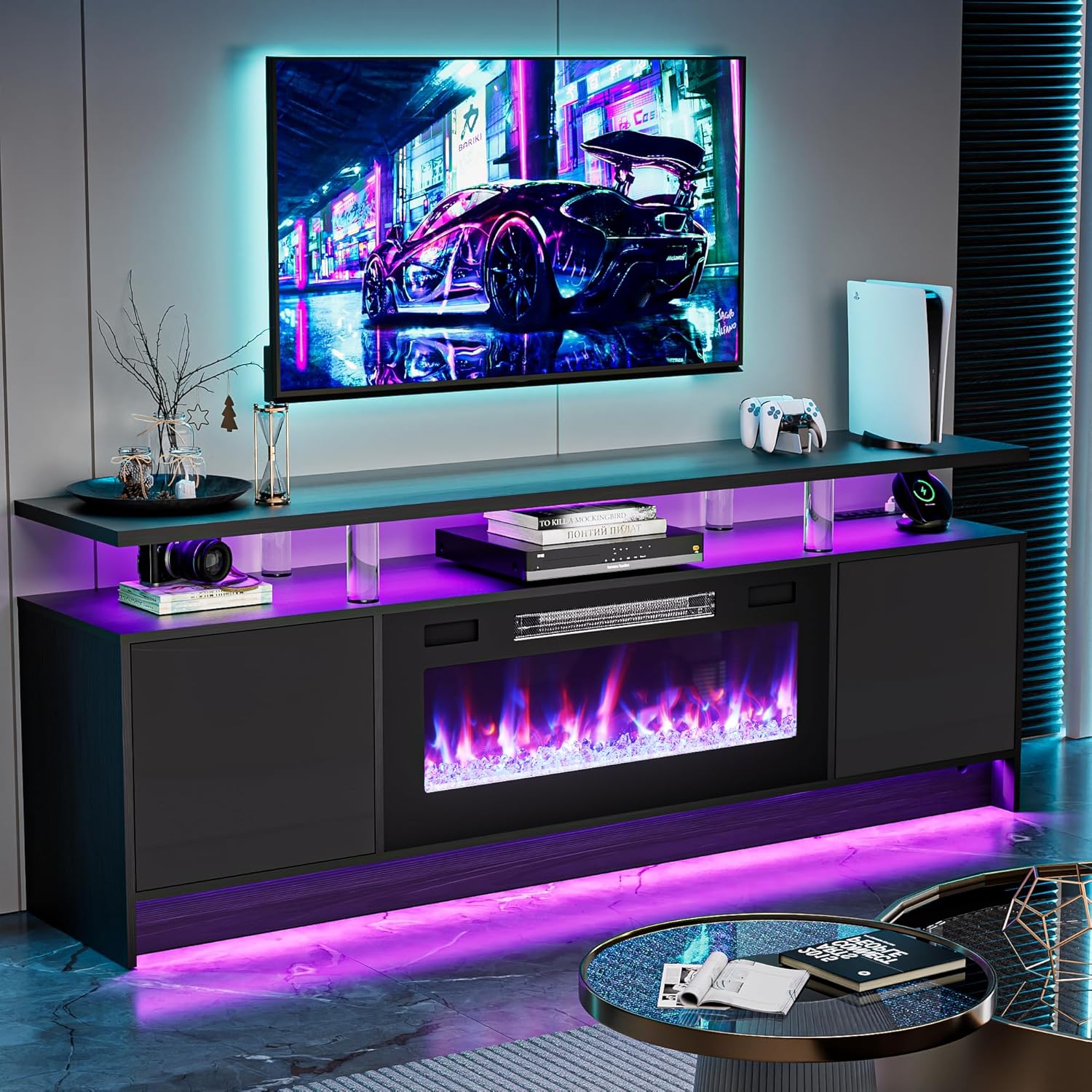 BREEZEHEAT 70 Inch Fireplace TV Stand for Up to 80