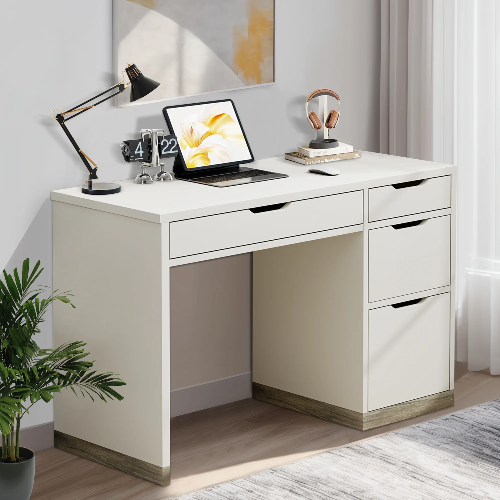 DreamCurship White Desk with Drawers, Modern Computer Desk with File Drawers, Home Office Study Writing Desk with Storage, White - Image 8