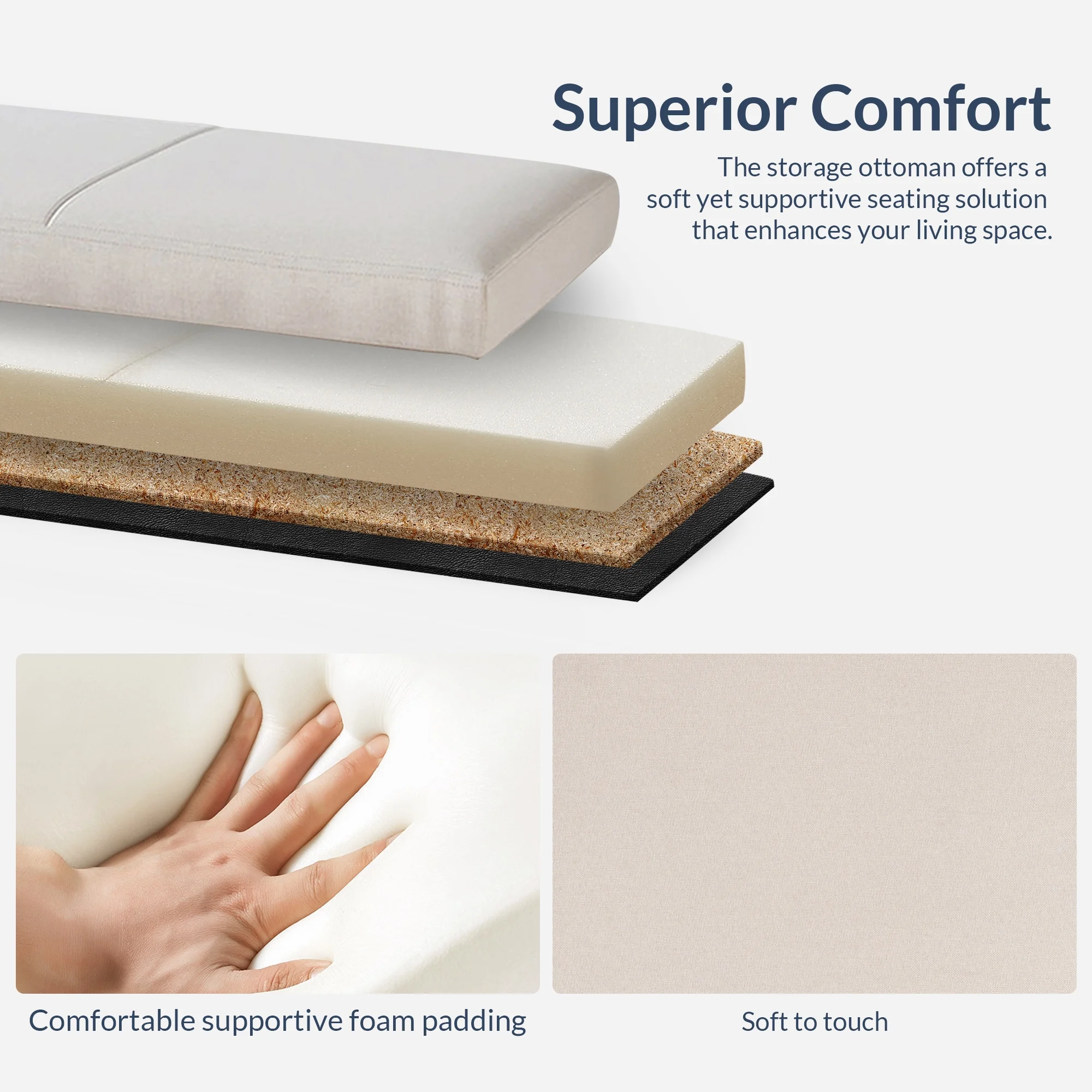 BELLEZE Storage Ottoman Bench Footstool - Amherst (Beige) - Image 4