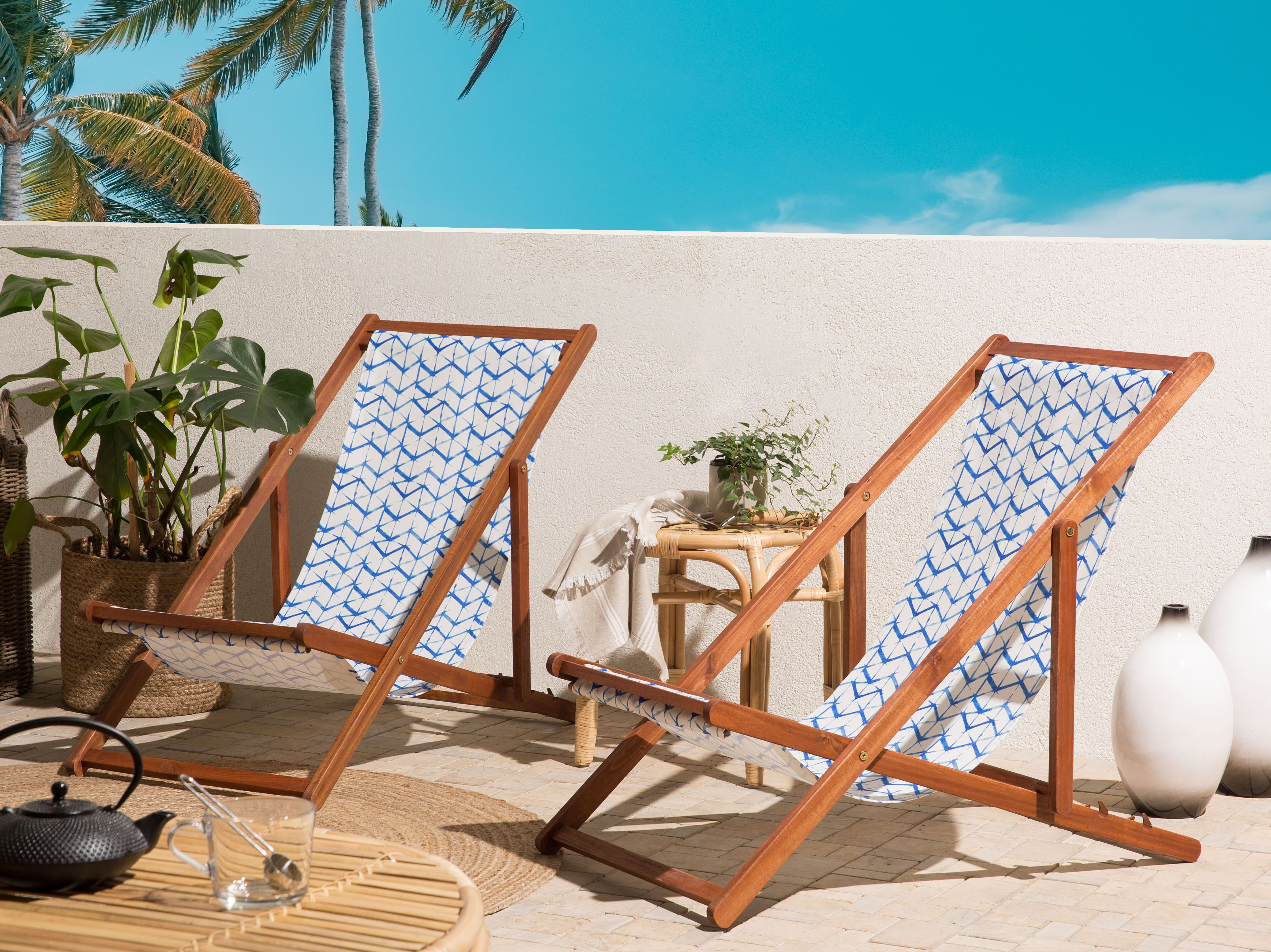 Set of 2 Sun Lounger Replacement Fabrics ANZIO/AVELLINO 113 x 44 cm Blue