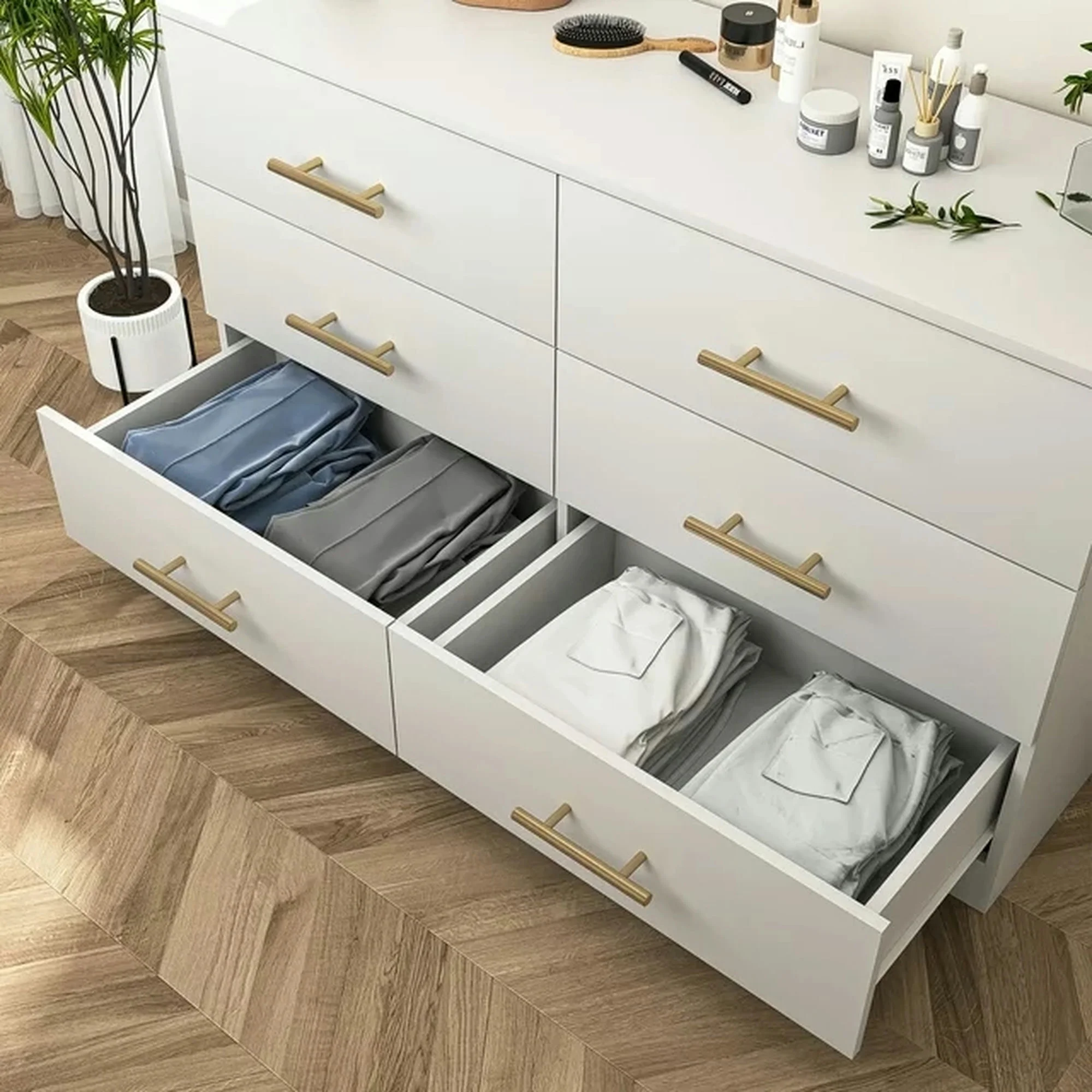 Kadyn White Chest of Drawer, 6 Double Drawer Dresser for Bedroom, Modern Storage Cabinet for Living Room, Dresser - Image 30