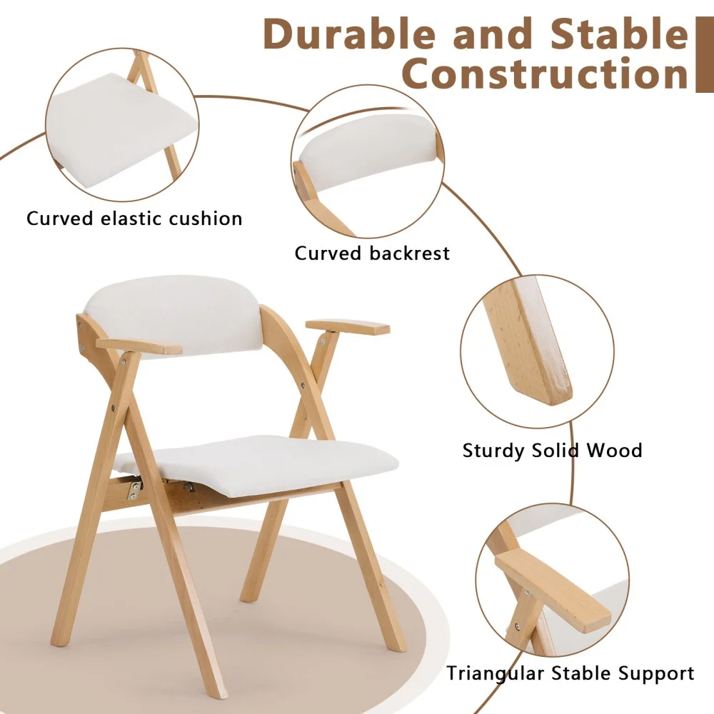 IVV 2-Pack Beechwood Folding Chairs with Cushioned Seat and Backrest, No-Assembly Guest Chairs for Home, Office, or Events (Beige) - Image 6