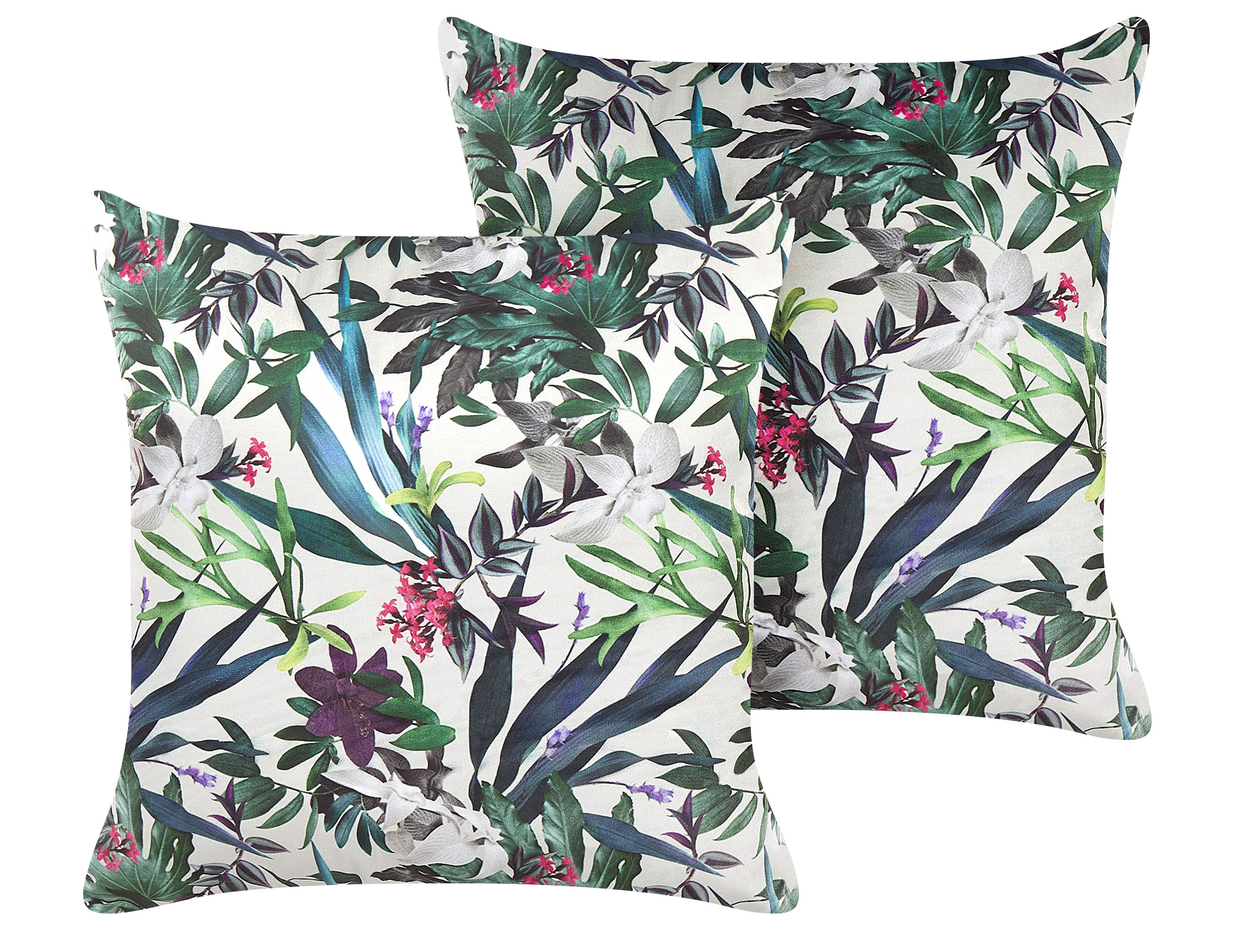 Set of 2 Decorative Cushions GASTERIA Velvet 45 x 45 cm Green Plant Pattern