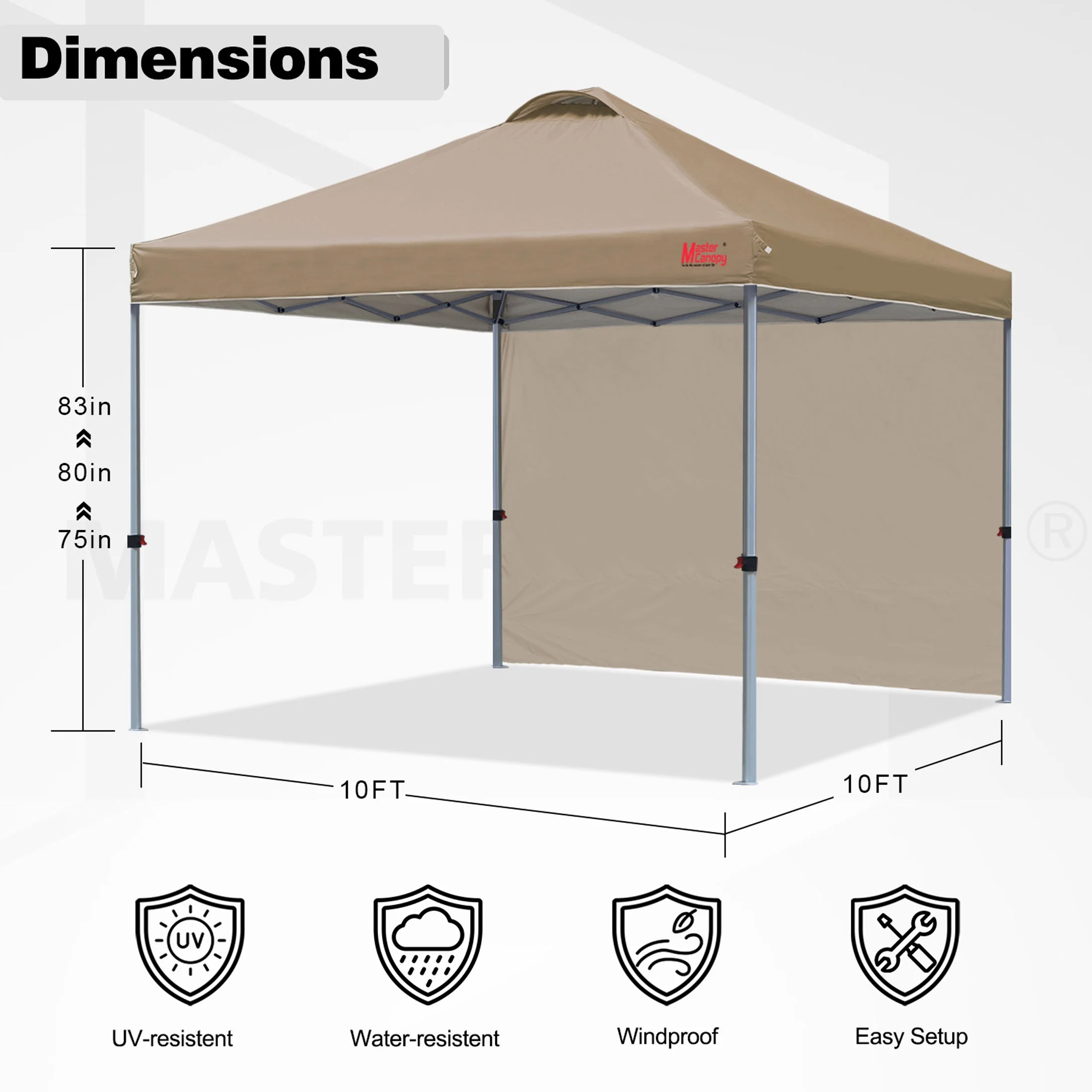 MASTERCANOPY 10' x 10' Easy Pop-up Canopy Tent Outdoor Shade Shelter with 1 Sidewall, White - Image 38