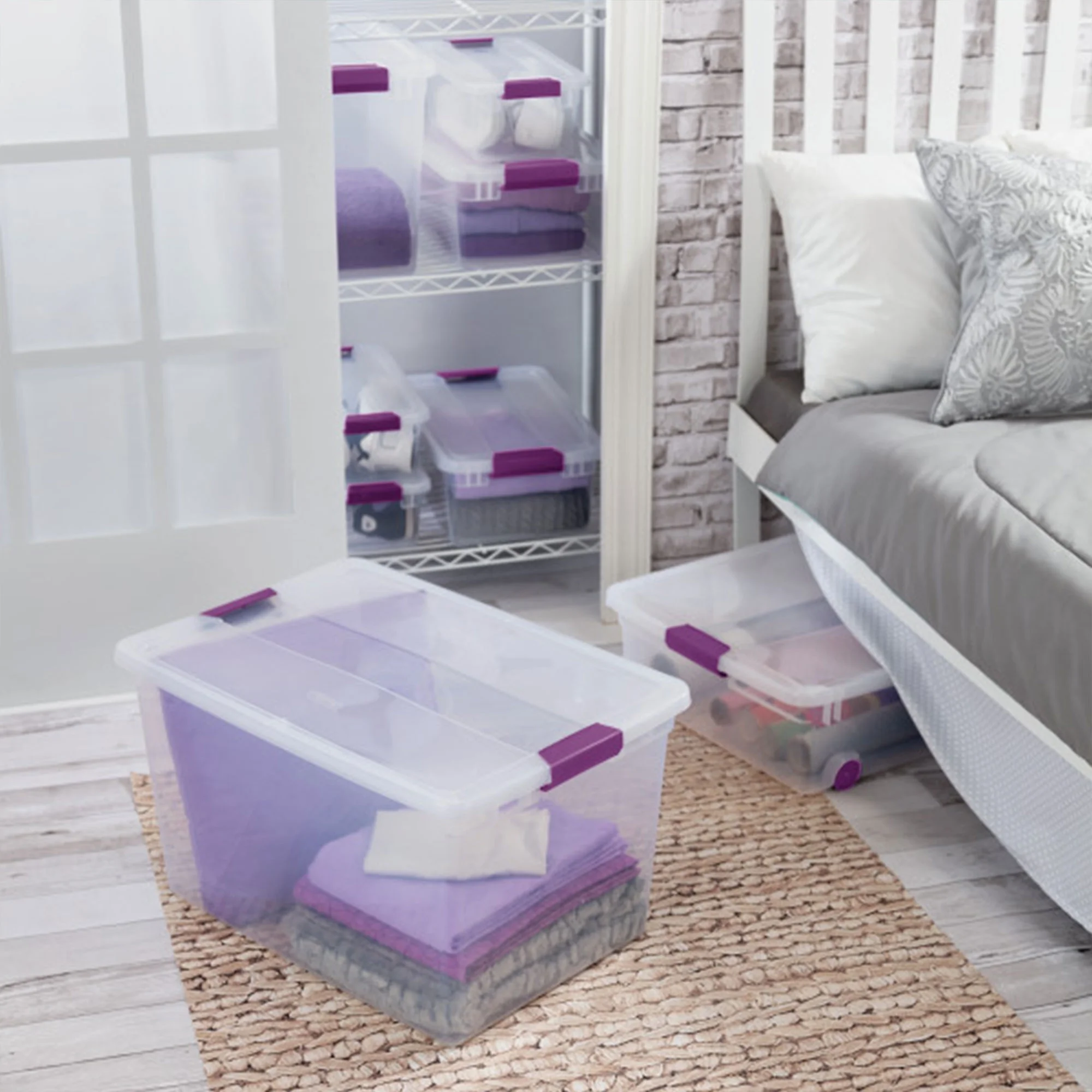 Sterilite 66 Quart Clear Plastic Latching Storage Container Tote, 6 Pack - Image 5