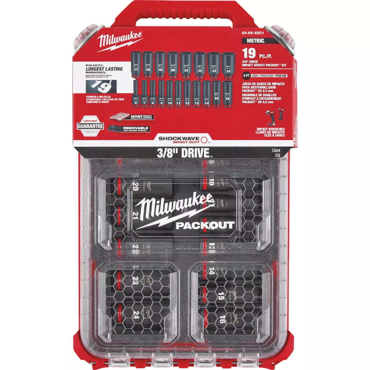 Milwaukee SHOCKWAVE Metric 3/8 In. Drive 6-Point Deep Impact Driver Set with PACKOUT Organizer (19-Piece)
