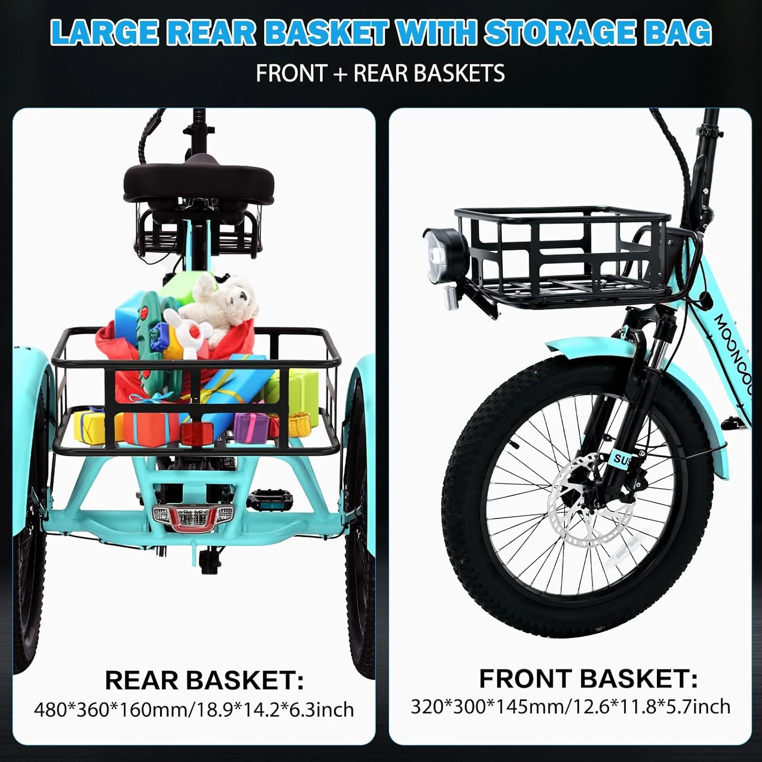 MOONCOOL TK1 Folding Electric Tricycle for Adults,48V 14.5Ah Removable battery, 500W(Peak 1000w)Motor, 20" Fat Tire Step-Thru 3Wheel Electric Bicycle w/Front&Rear Baskets, Certified to UL 2849 by SGS - Image 73