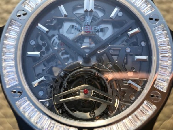 Replica Hublot Classic Fusion Tourbillon 42mm TF SS PVD Diamonds Bezel Skeleton Dial Gummy Strap A23J - Top club