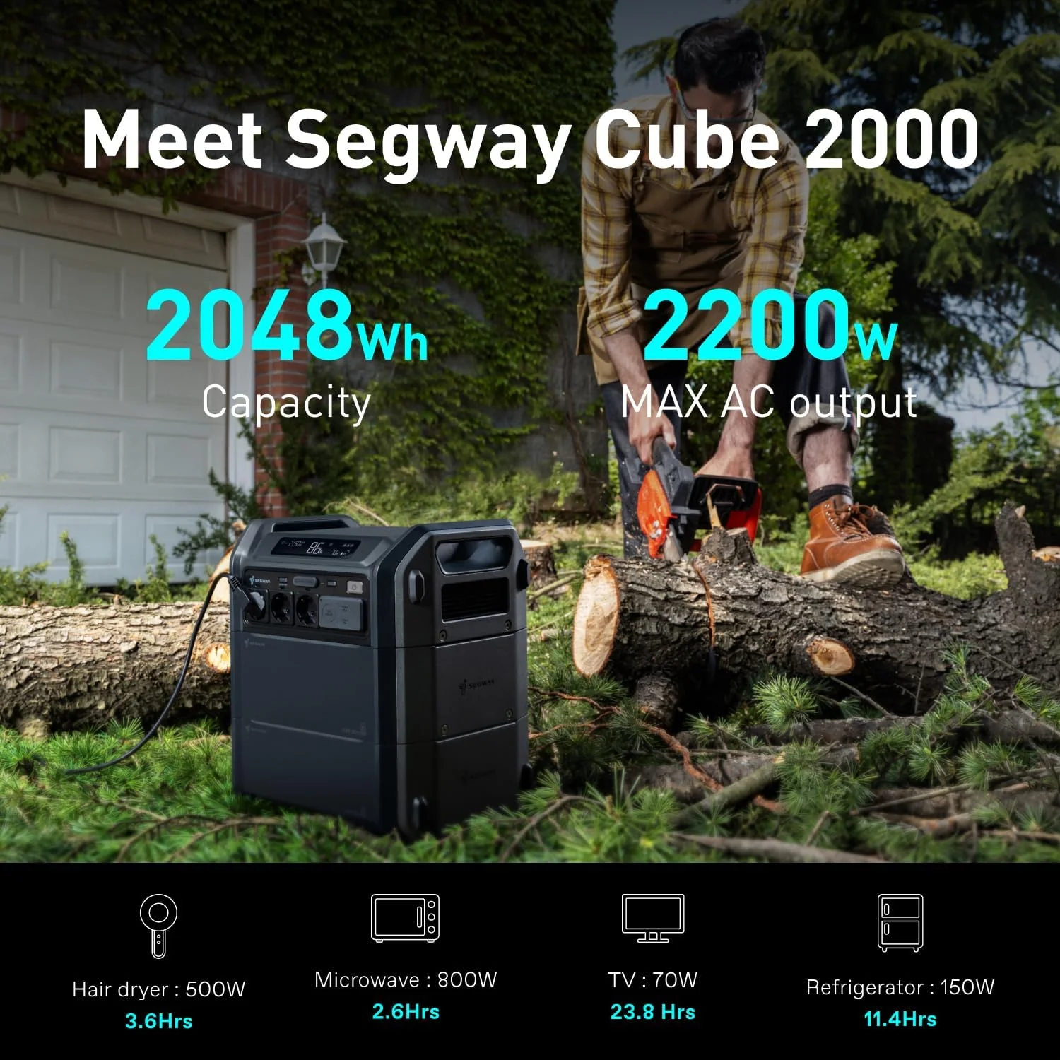 Segway Portable Power Station 2048Wh LiFePO4 Battery, 2200W, 3 AC Outlets - Cube 2000 - Image 3 Segway Portable Power Station 2048Wh LiFePO4 Battery, 2200W, 3 AC Outlets - Cube 2000 - Image 3