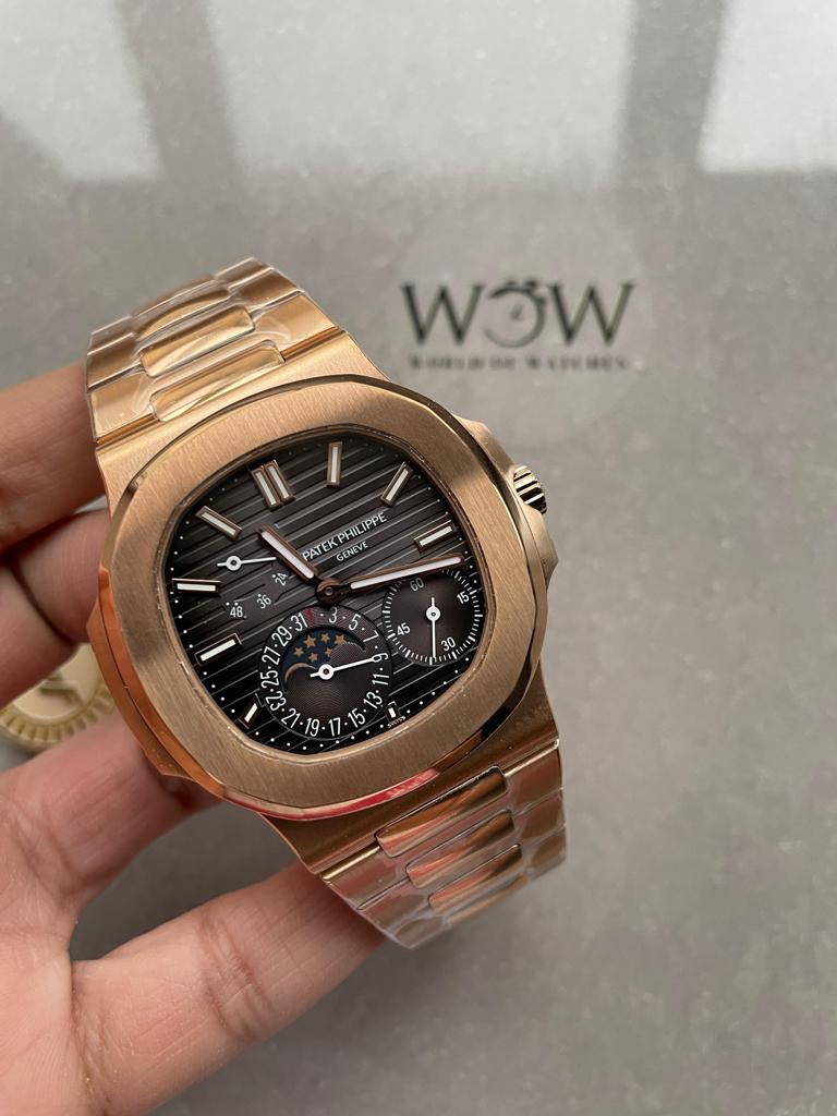 Replica PATEK PHILIPPE Nautilus Moon Phases 5712 RG Grey Dial on RG Bracelet PPF A240 - Elite Watch Atelier