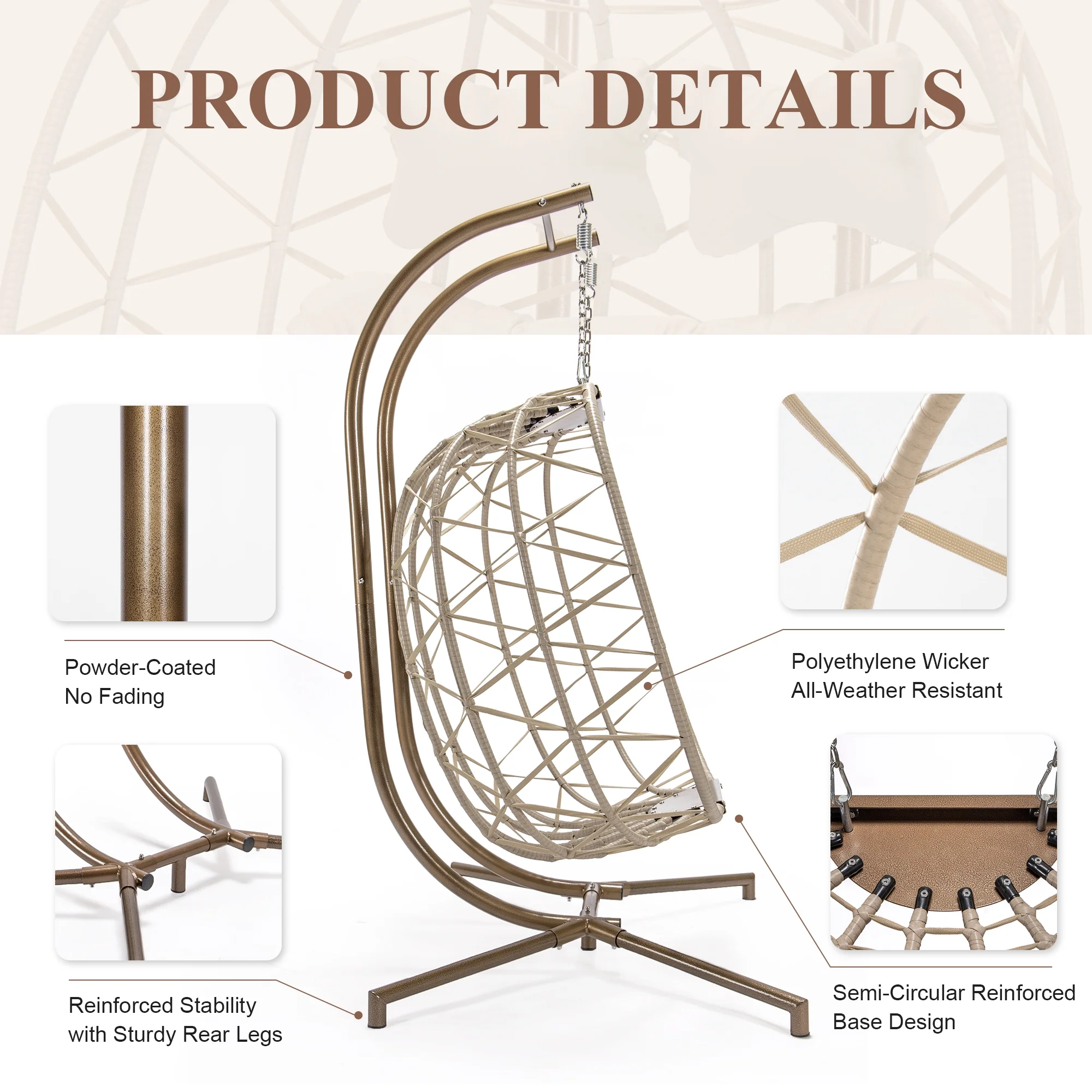 RADIATA Double Wicker Egg Swing Chair with Stand, 2-Person Hanging Egg Chair for Indoor/Outdoor, 700lbs Capacity, Thick Cushions & Headrest,Sturdy Metal Frame��Dark Gray - Image 32