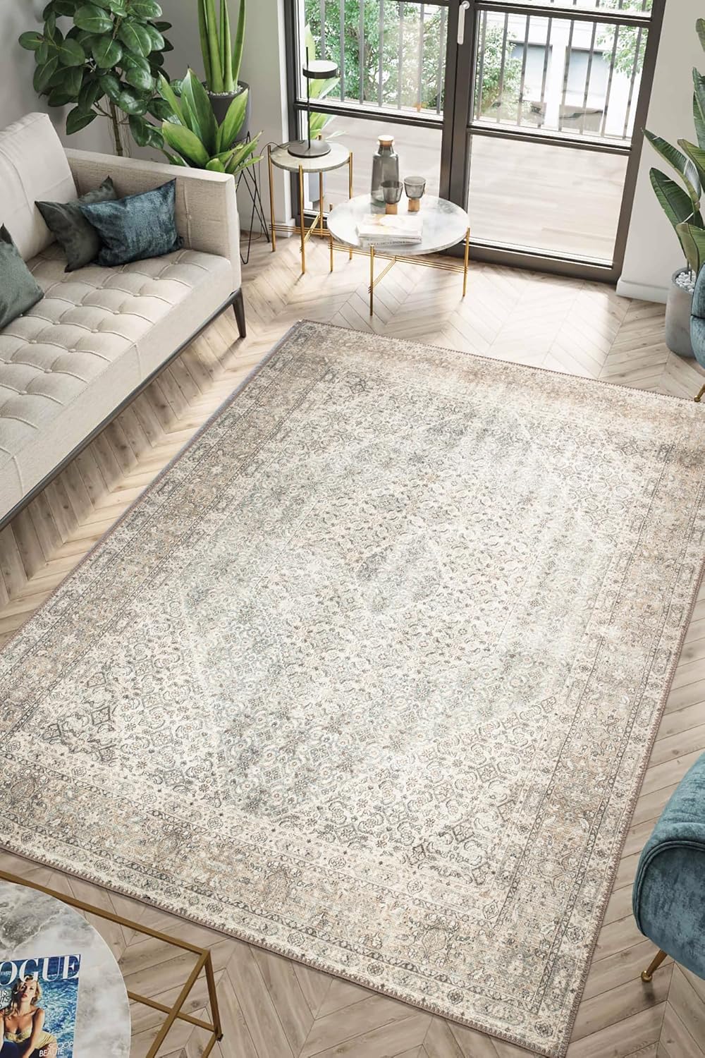 Keen Home Design 10x14 Rug - Machine Washable Area Rug with Non-Slip Backing, Ideal for Living Room, Dining Room, Bedroom - Vintage, Easy Clean, Durable, Low Pile Rug - (9'7