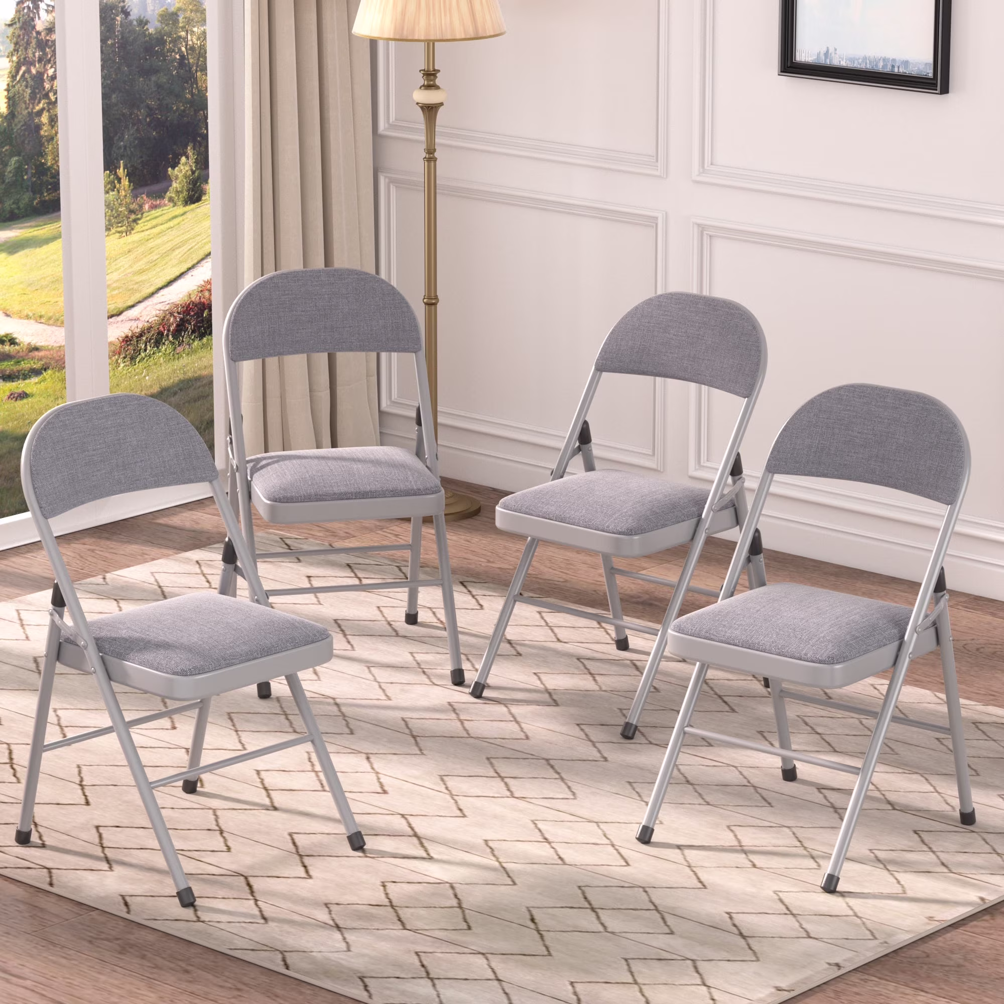 VECELO Set of 4 Folding Chairs, Fabric Dining Chair Set with Padded Cushion and Back, Indoor Outdoor Upholstered Seat with Metal Frame for Home Office Events Wedding Party, Orange - Image 5