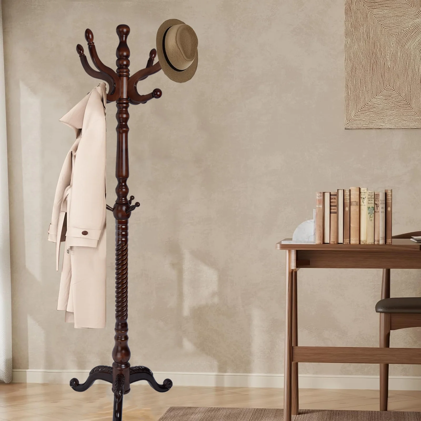 Coat Rack Freestanding, Hall Tree with 11 Hooks, Heavy Duty Wooden Coat Tree Stand, Adjustable Height, Sturdy Base for Bedroom Hallway Office - Load 270lbs - Image 55
