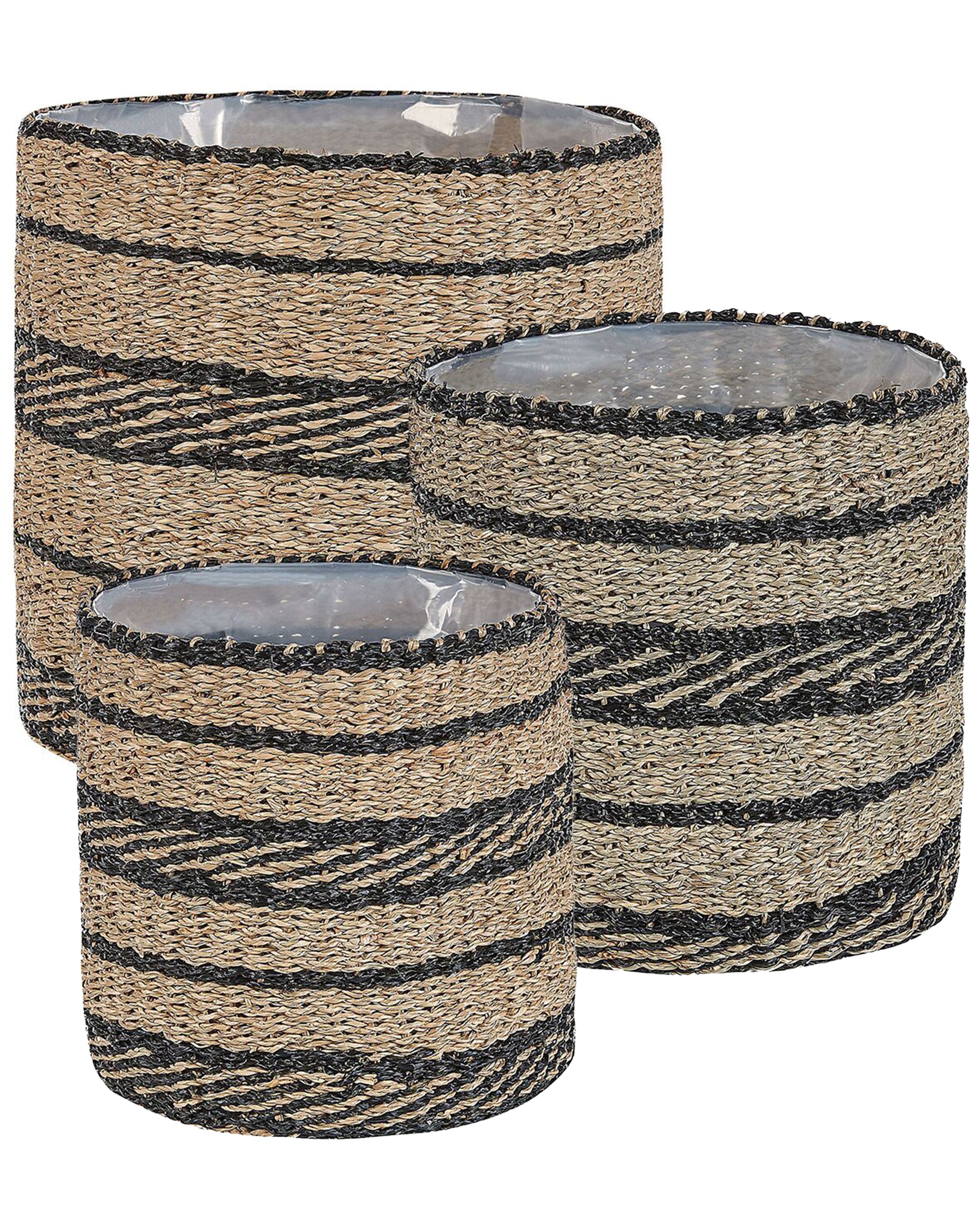 Set of 3 Plant Pots RASBORA Seagrass 35/31/27 cm Black