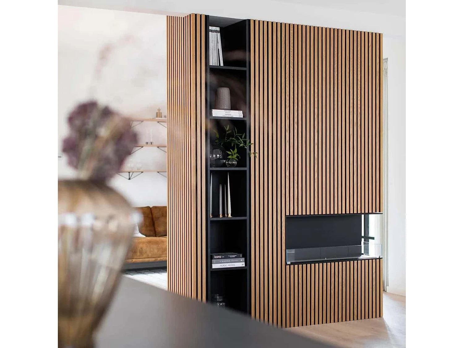 Panneau acoustique SLIM ROULE 15 - design scandinave, 15 tasseaux, feutrine recyclable