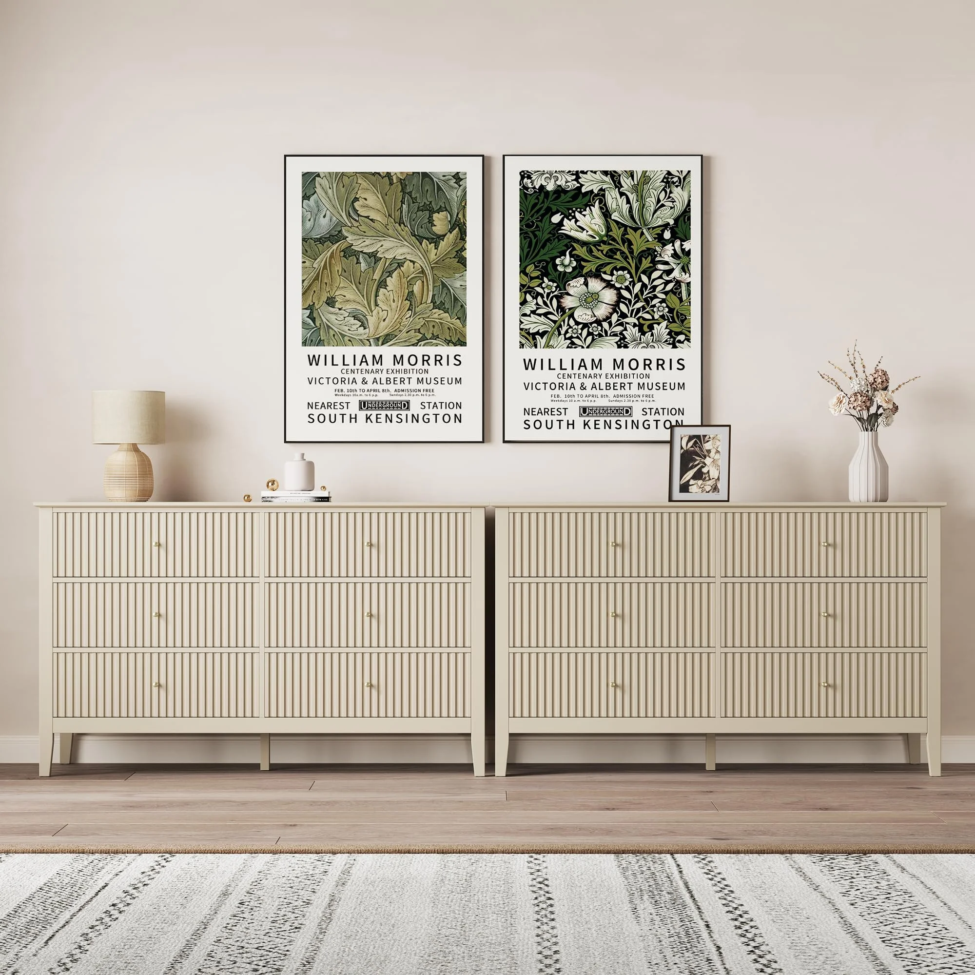 Heynemo Beige 6 Drawer Dresser, Fluted Modern Wood Chest - Image 6