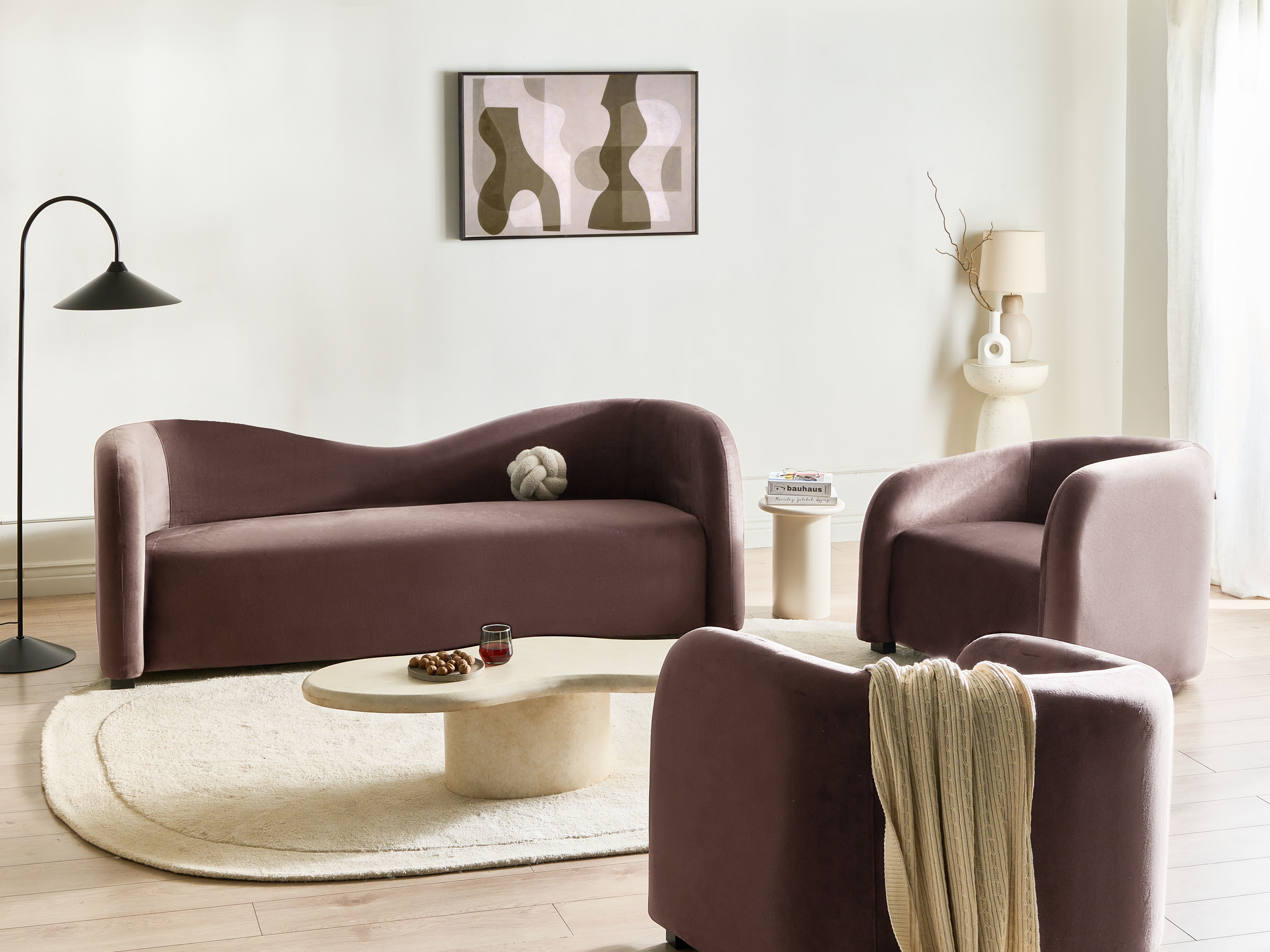 Living Room Set 5 Seater VELTADA Velvet Dark Brown