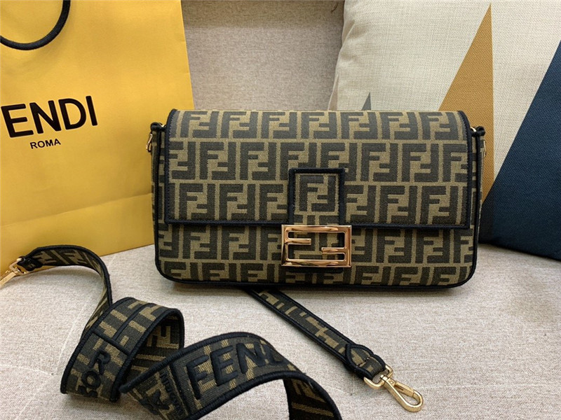 Fendi Baguette Jacquard FF Large Brown/Black bags - Replicaclubs