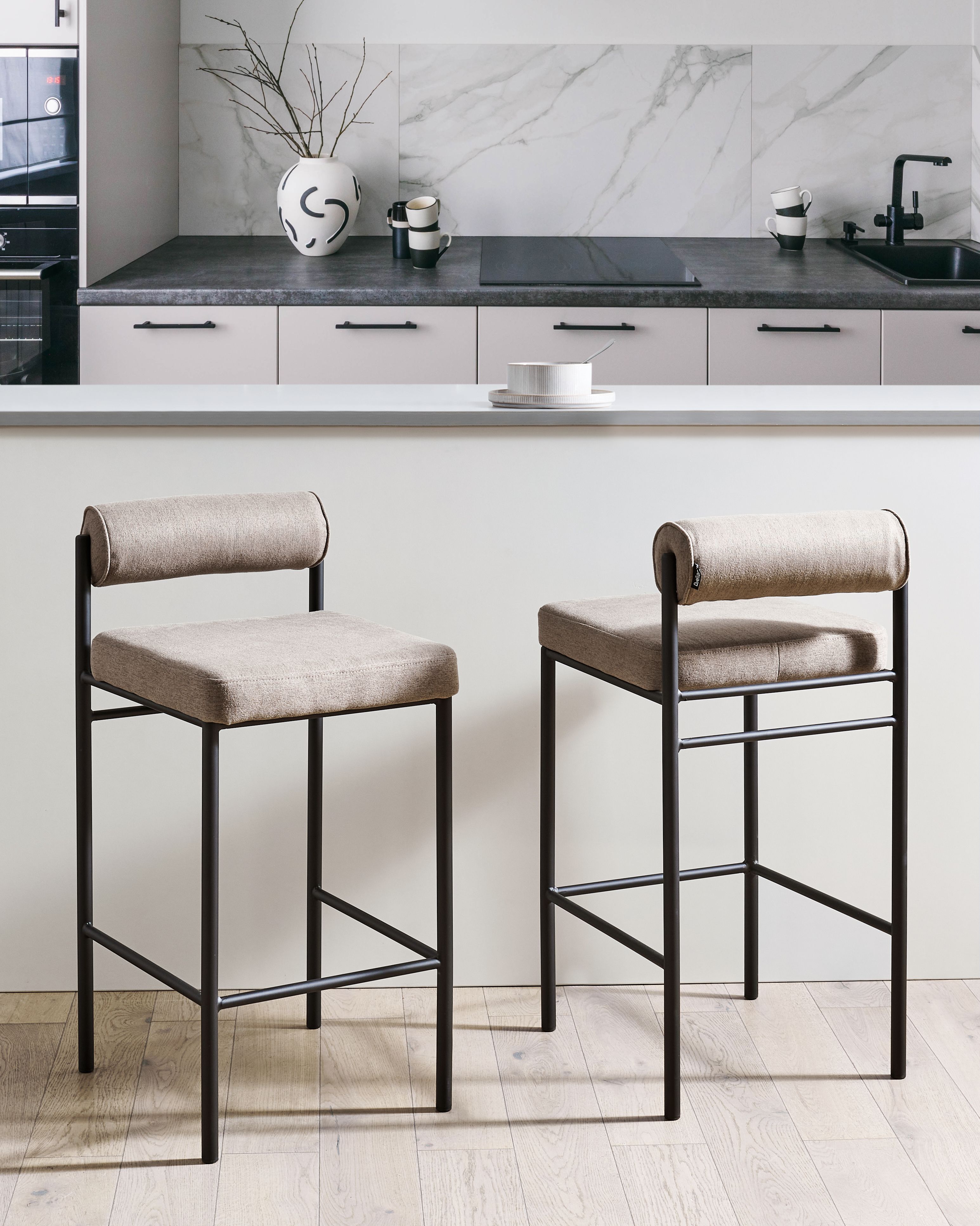 Set of 2 Bar Chairs AMAYA Fabric Taupe