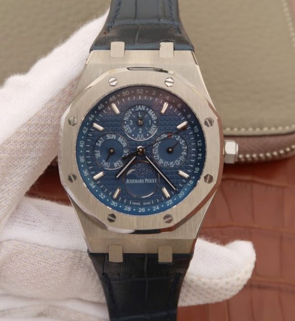 Replica Audemars Piguet JF Royal Oak 41mm 26574 SS Blue Dial Leather Strap A5134 - Elite Watch Atelier